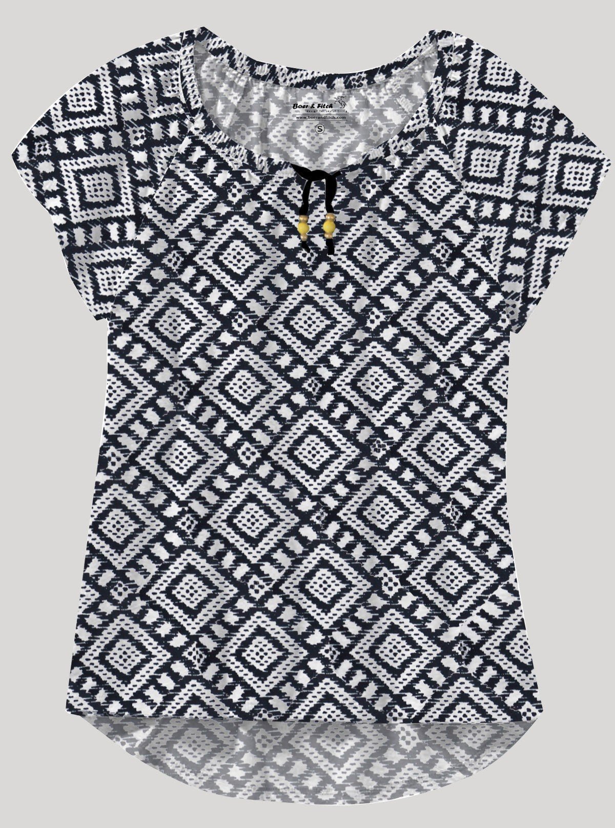 Women’s Black Symmetrical Printed Top – Stylish & Comfortable | Boer & Fitch - Boer and Fitch