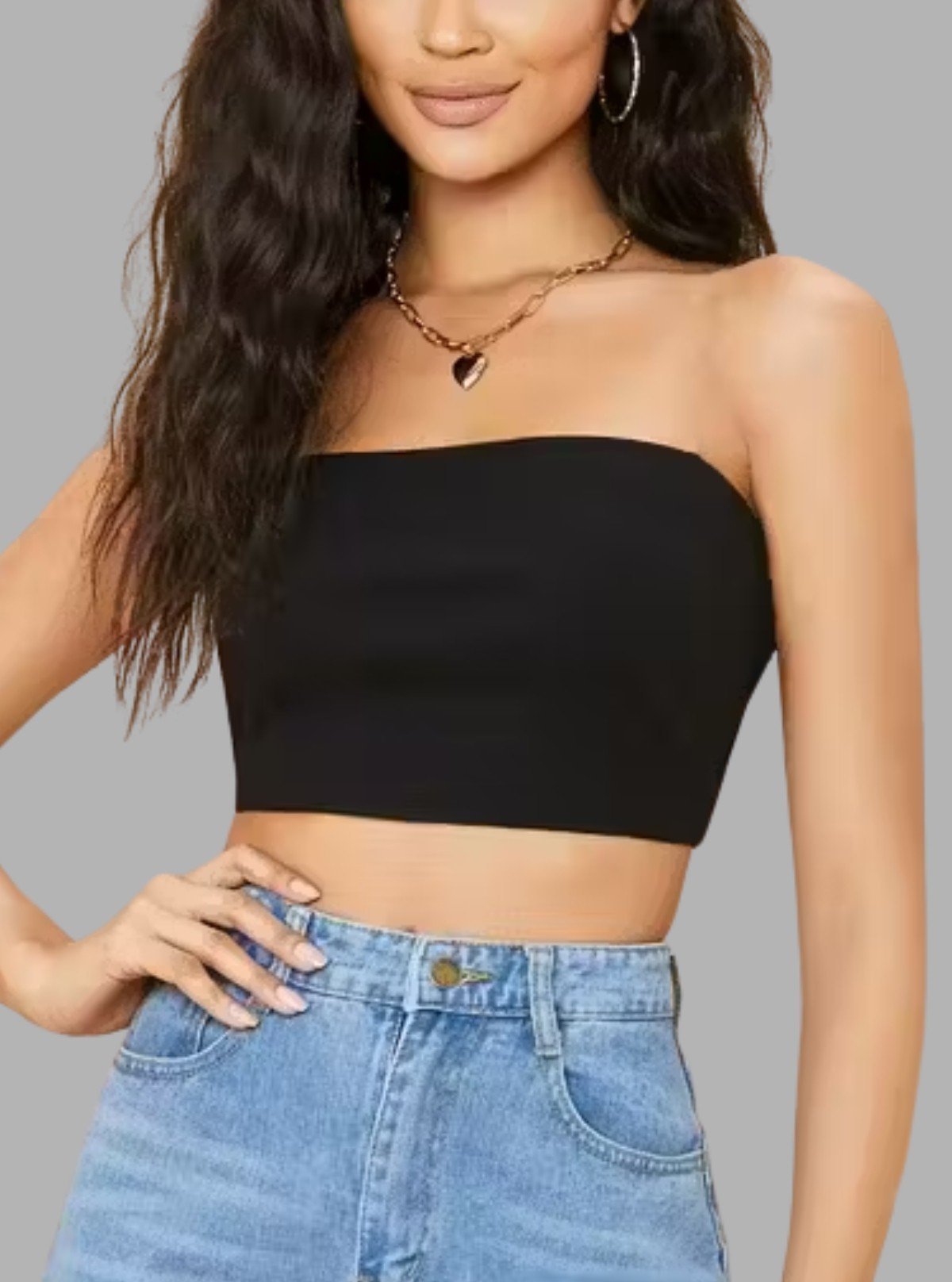 Women’s Black Tube Bra in Cotton Elastane – Seamless Comfort & Stretch - Boer and Fitch