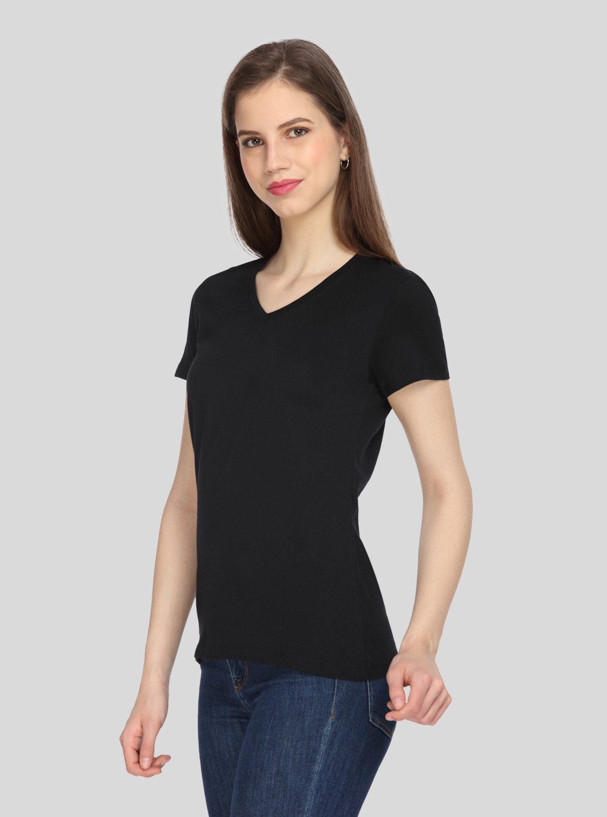 Women’s Black V - Neck Short Sleeve Cotton Jersey T-Shirt by Boer and Fitch - Boer and Fitch