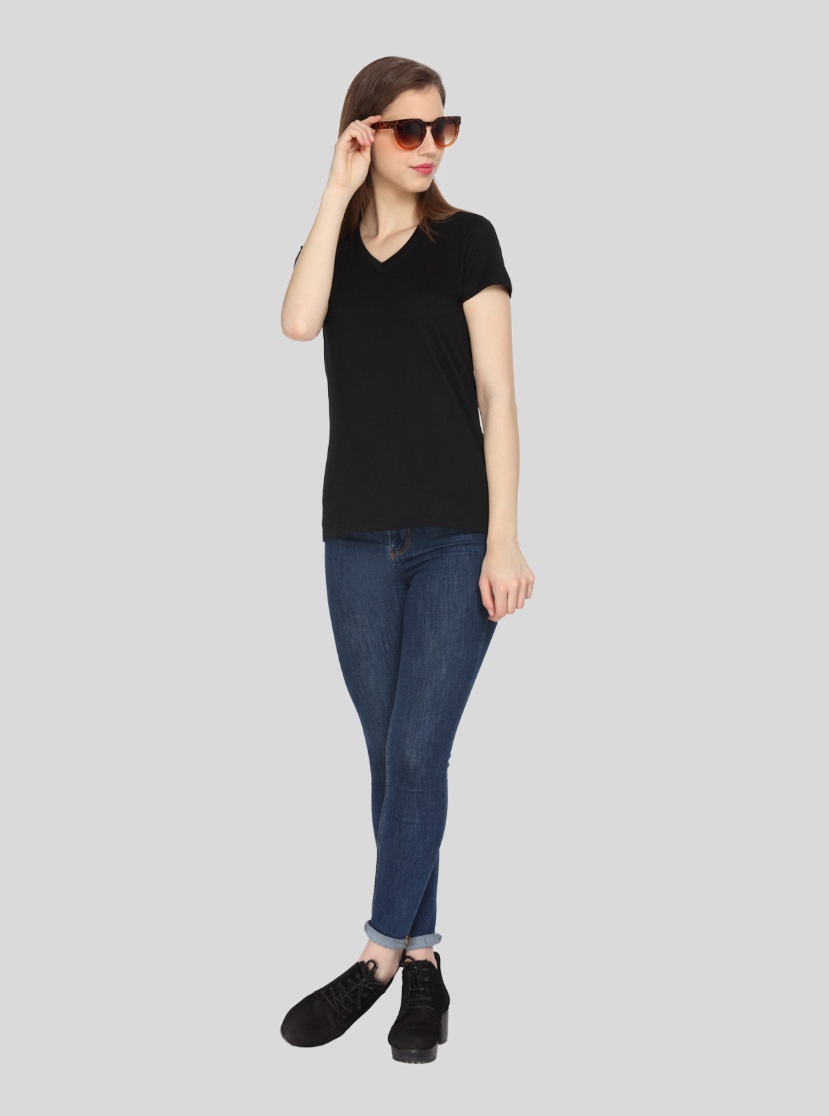 Women’s Black V - Neck Short Sleeve Cotton Jersey T-Shirt by Boer and Fitch - Boer and Fitch