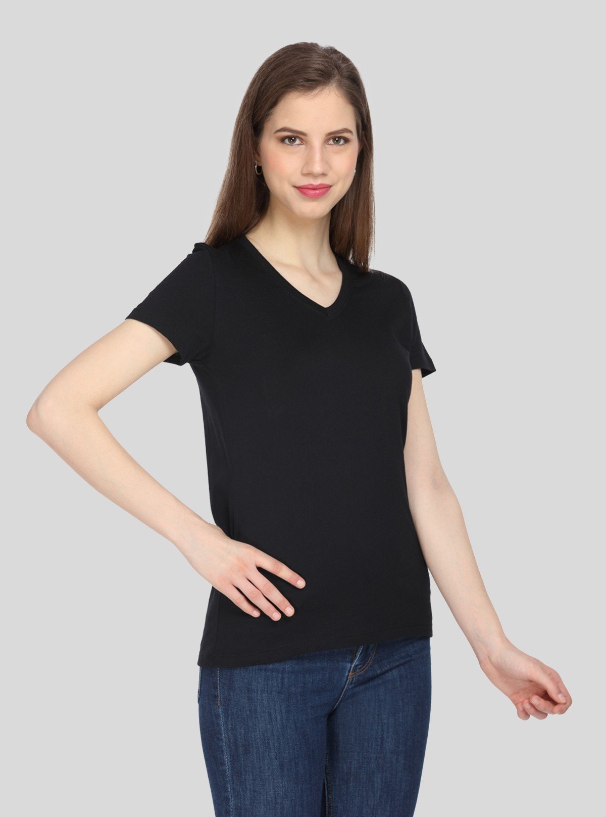 Women’s Black V - Neck Short Sleeve Cotton Jersey T-Shirt by Boer and Fitch - Boer and Fitch