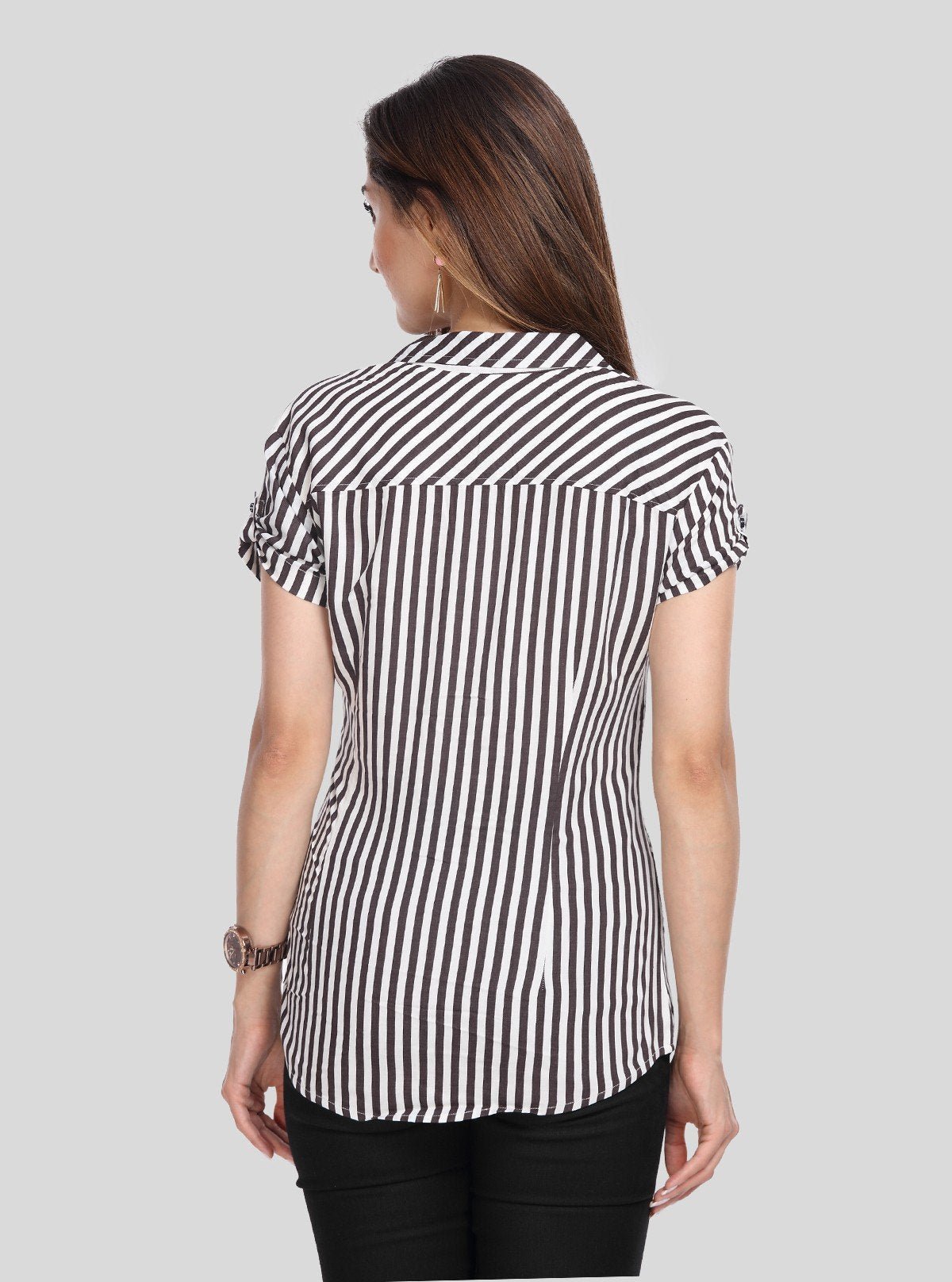 Women’s Black Vertical Stripe Short Sleeve Shirt by Boer and Fitch - Boer and Fitch