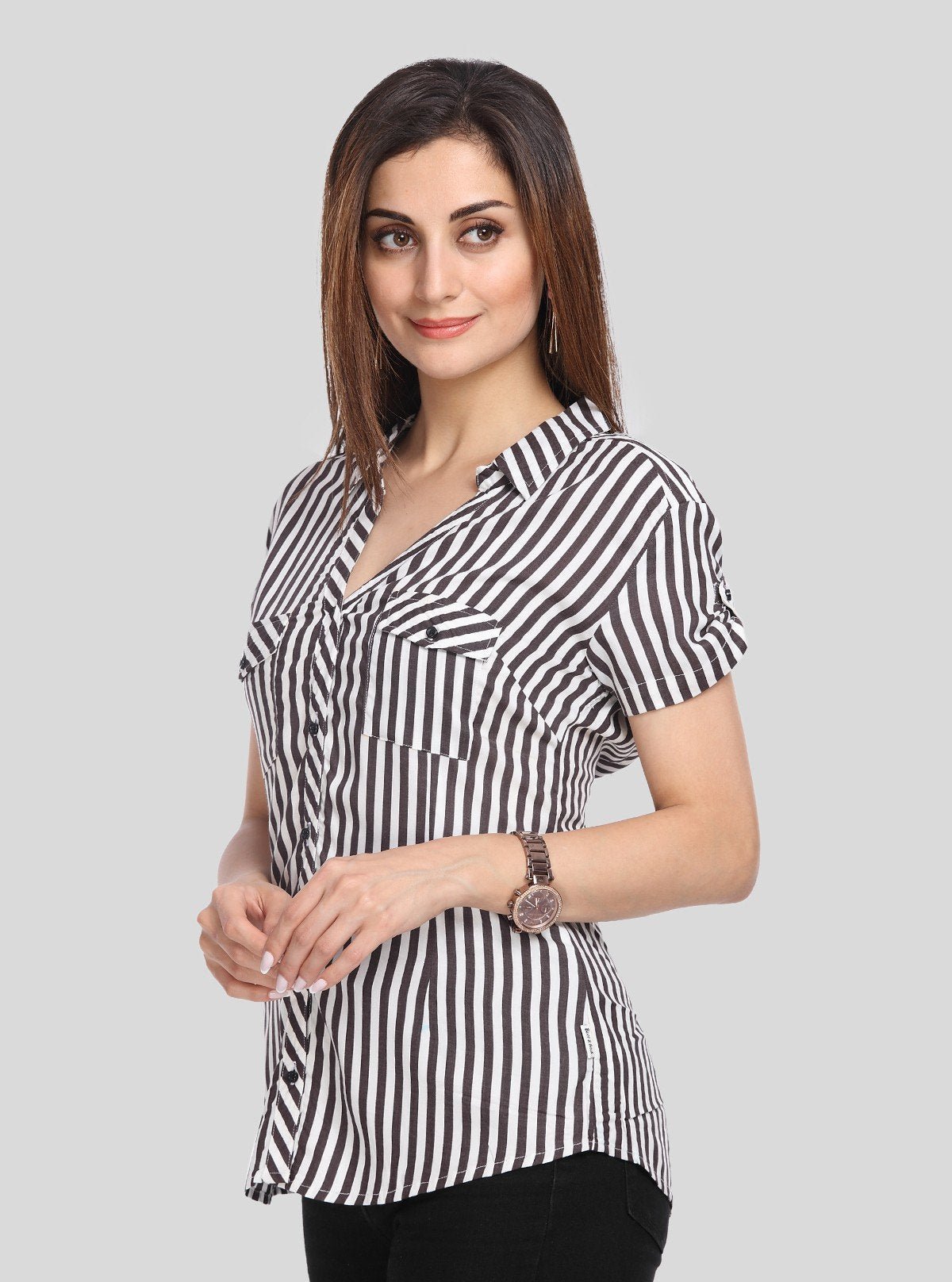 Women’s Black Vertical Stripe Short Sleeve Shirt by Boer and Fitch - Boer and Fitch