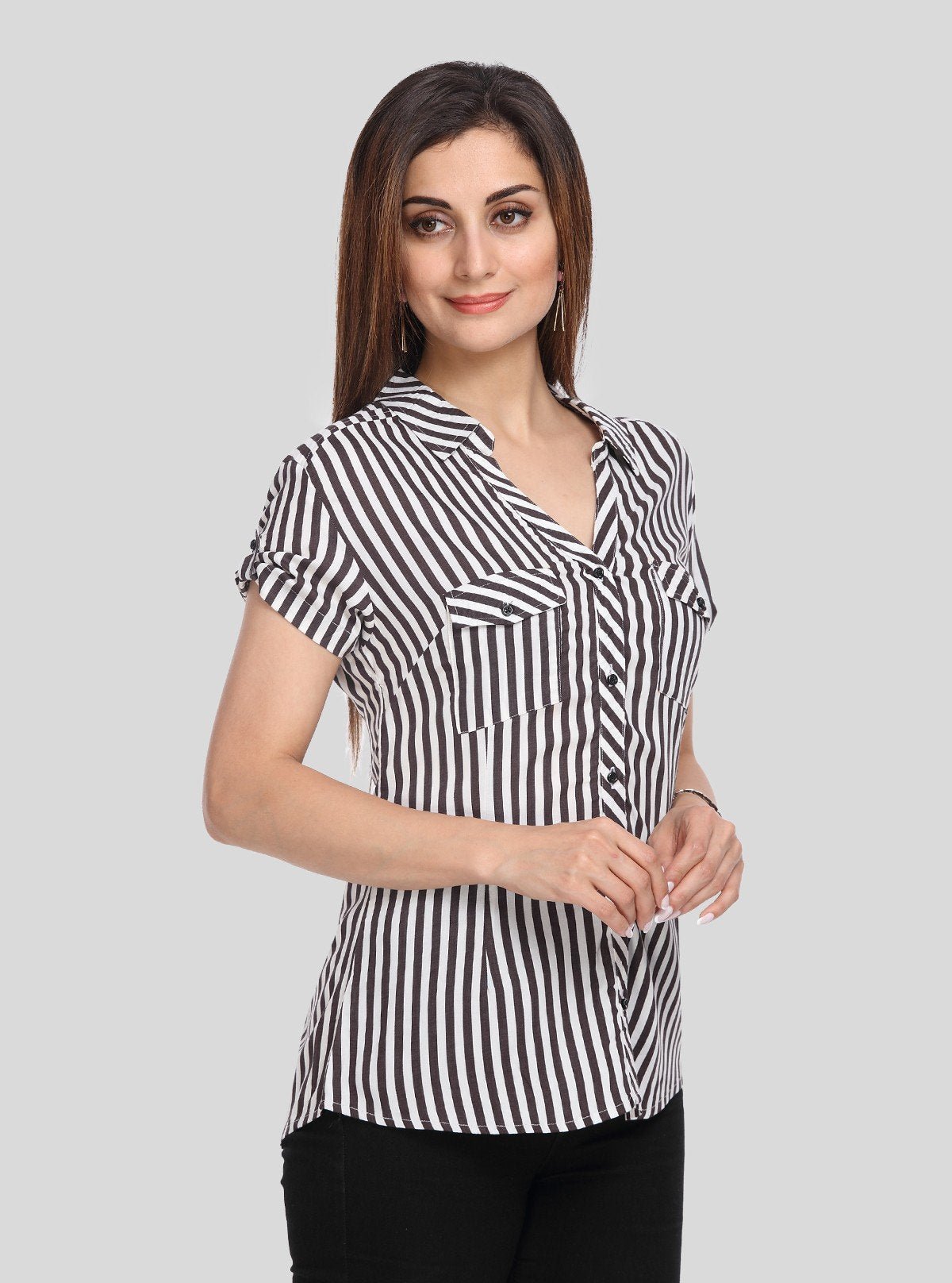 Women’s Black Vertical Stripe Short Sleeve Shirt by Boer and Fitch - Boer and Fitch