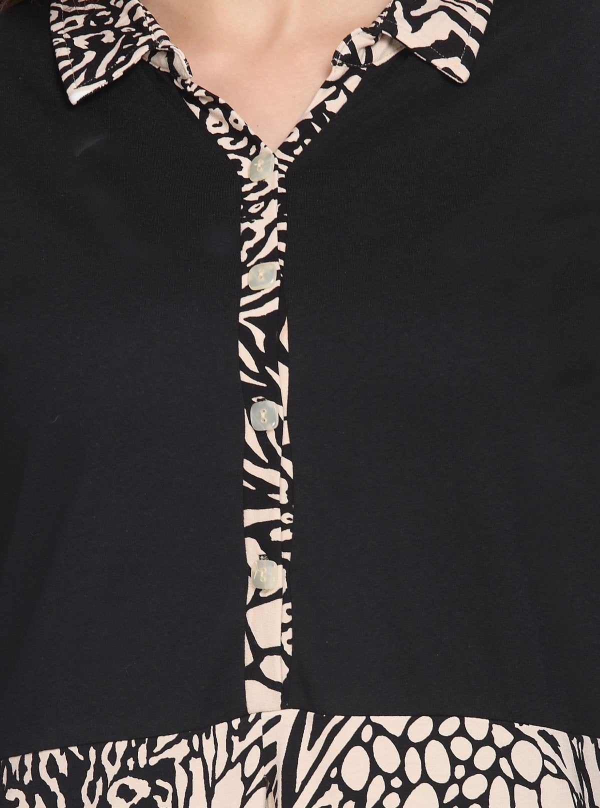 Women's Black with Beige Spread Print Top – Elegant Contrast Style by Boer & Fitch - Boer and Fitch