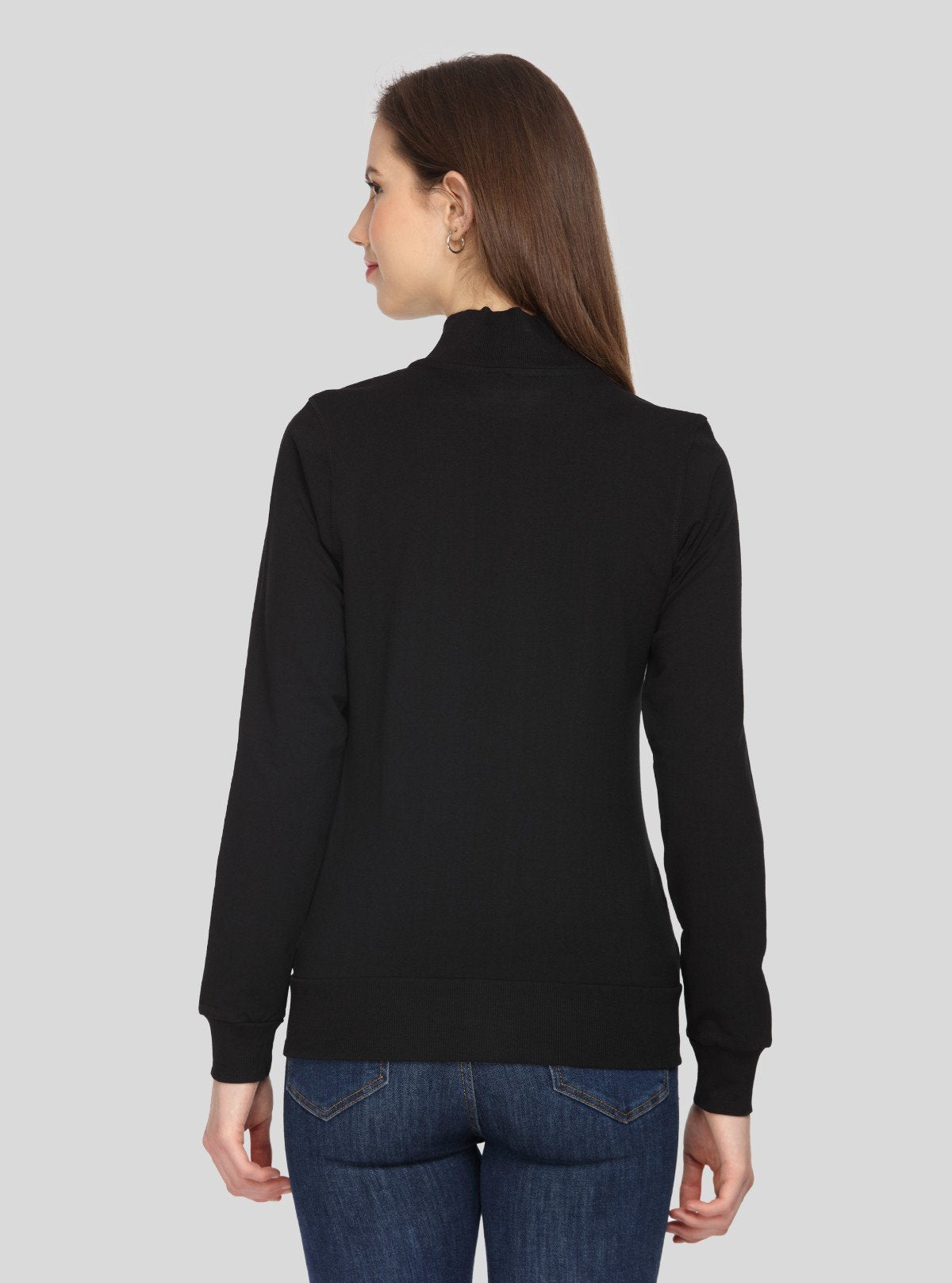 Women’s Black Zipper Sweatshirt in Cotton Fleece with Full Sleeves - Boer and Fitch