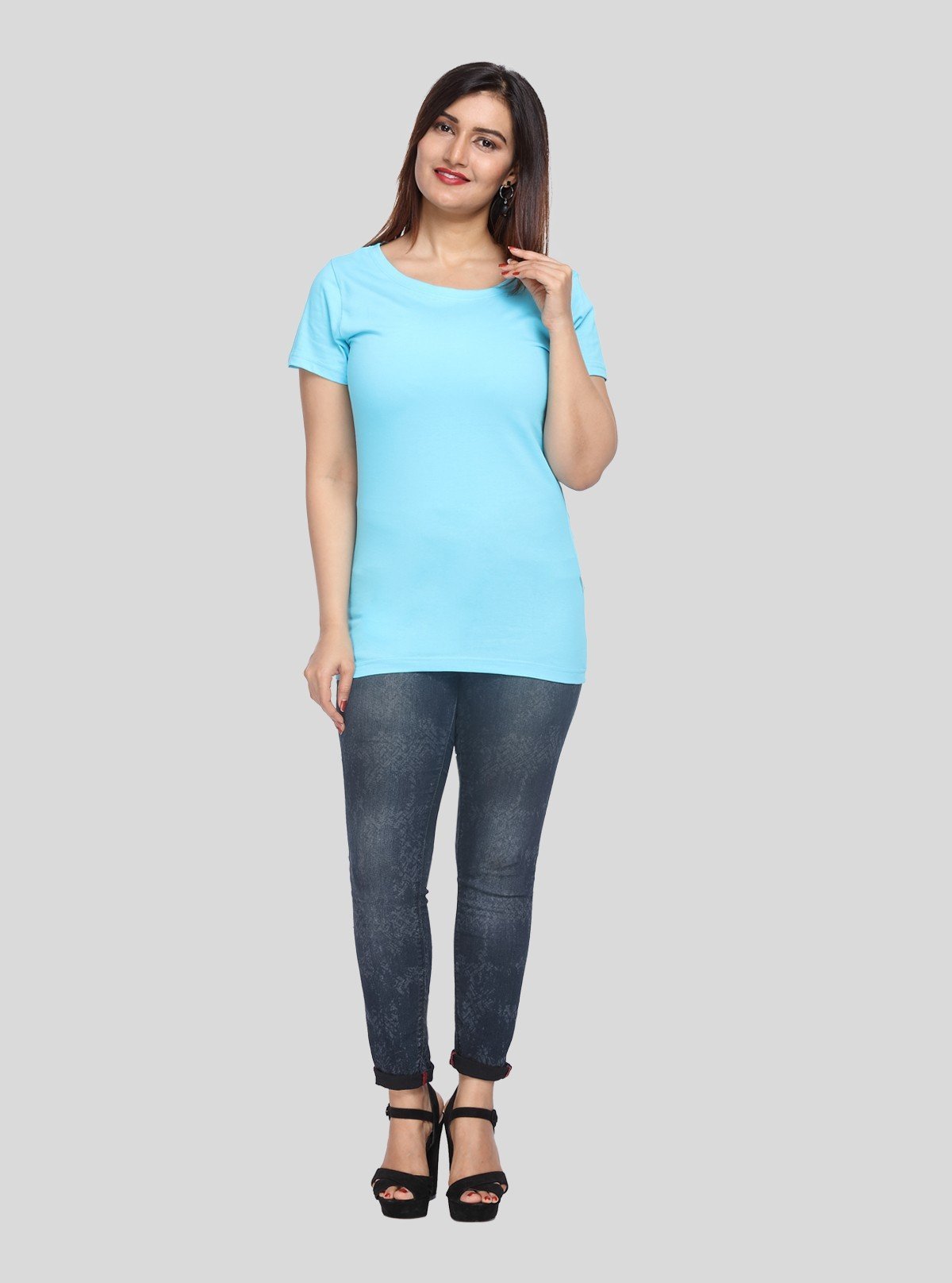 Women's Blizzard Blue Crew Neck Cotton Jersey Short Sleeve T-Shirt by Boer and Fitch - Boer and Fitch