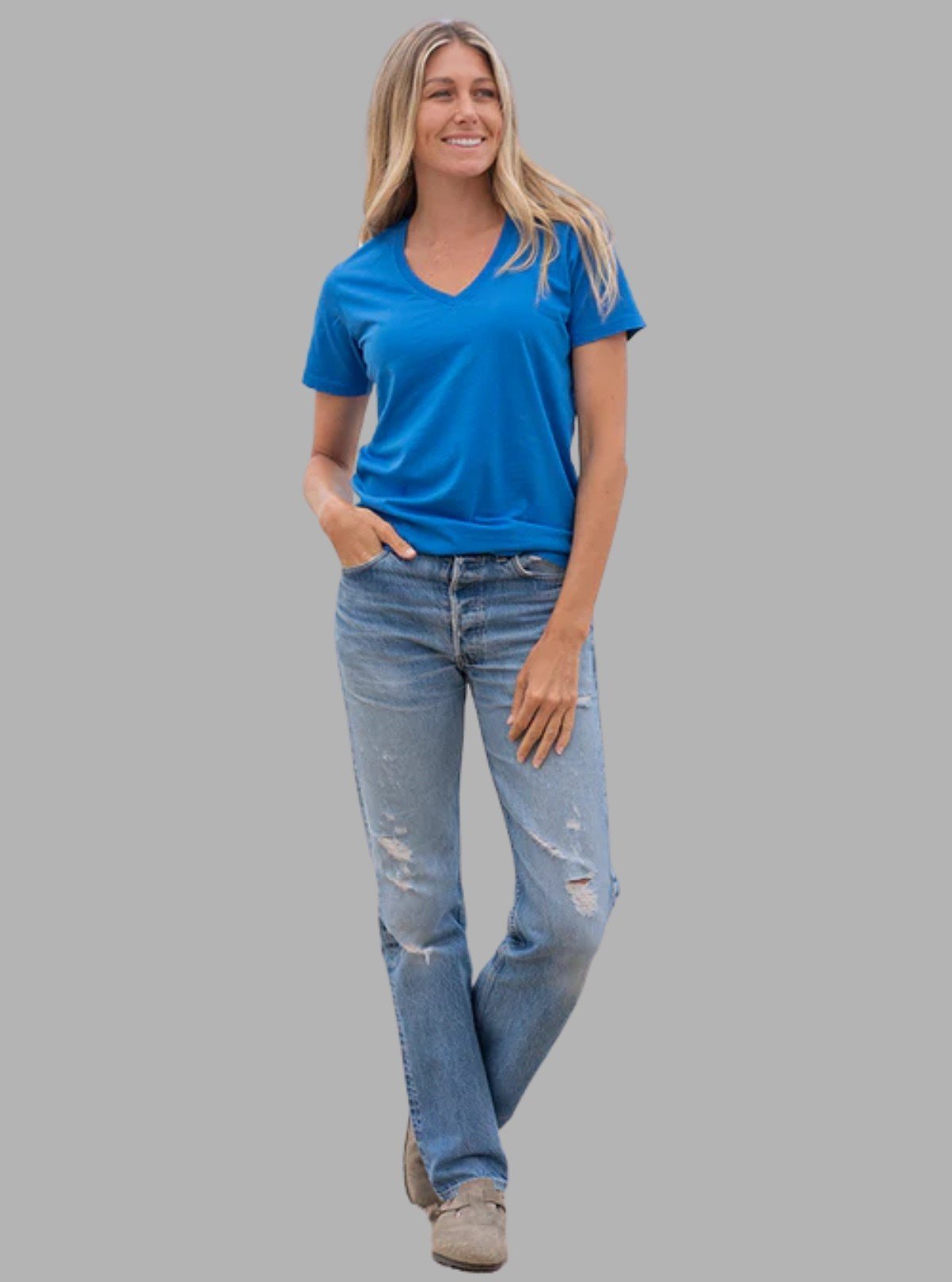 Women’s Blue Bay V - Neck Short Sleeve Cotton Jersey T-Shirt by Boer and Fitch - Boer and Fitch