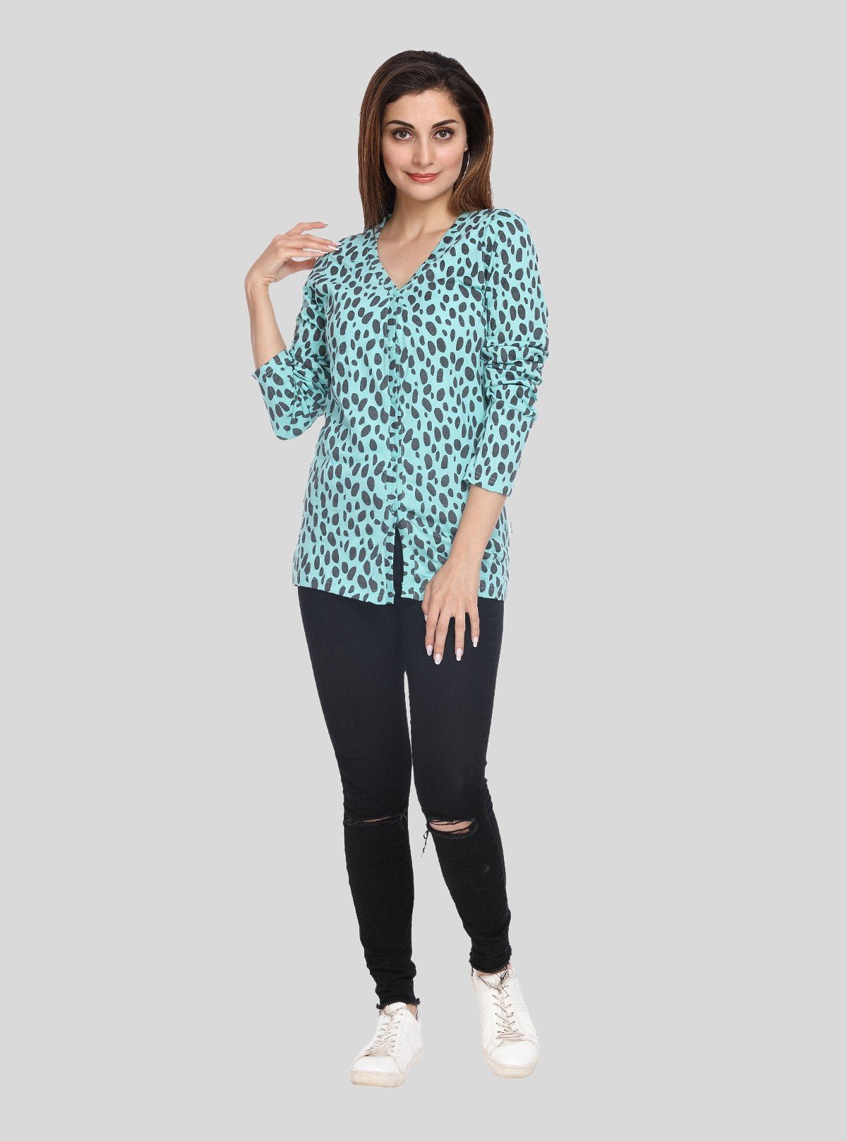 Women's Blue Cheetah Drop Top – Wild Elegance with Urban Edge by Boer & Fitch - Boer and Fitch