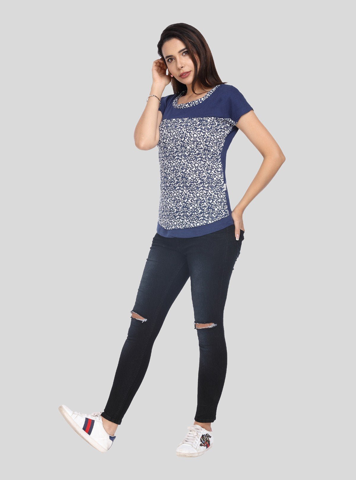 Women's Blue Distressed Top – Edgy, Casual Street Style by Boer & Fitch - Boer and Fitch
