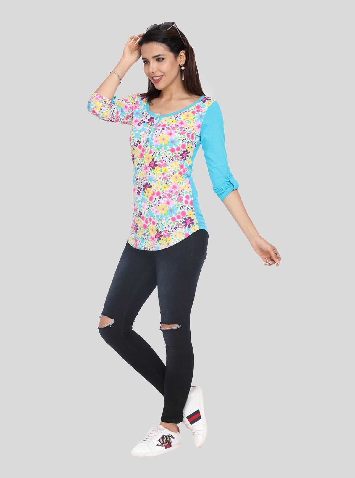 Women's Blue Floral Top – Fresh, Feminine & Elegant by Boer & Fitch - Boer and Fitch