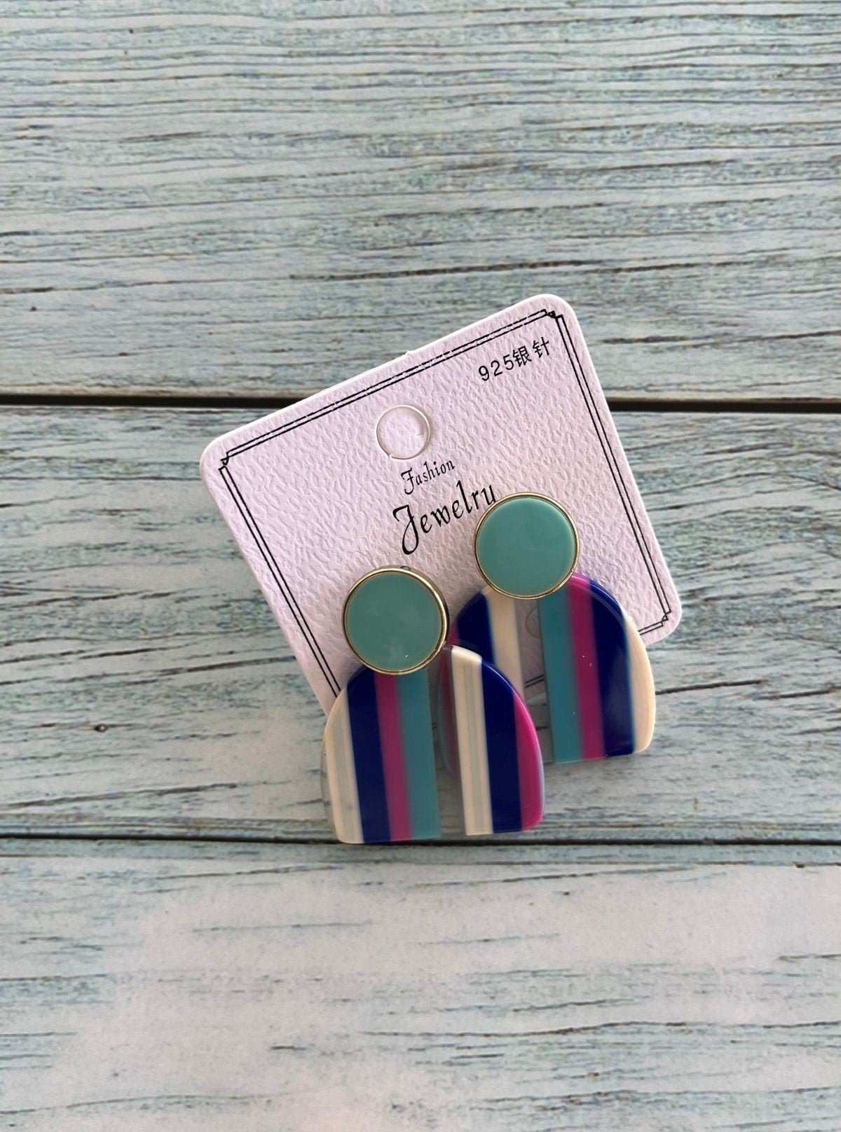 Women’s Blue Geometric Stripes Earrings – Bold & Contemporary Design - Boer and Fitch