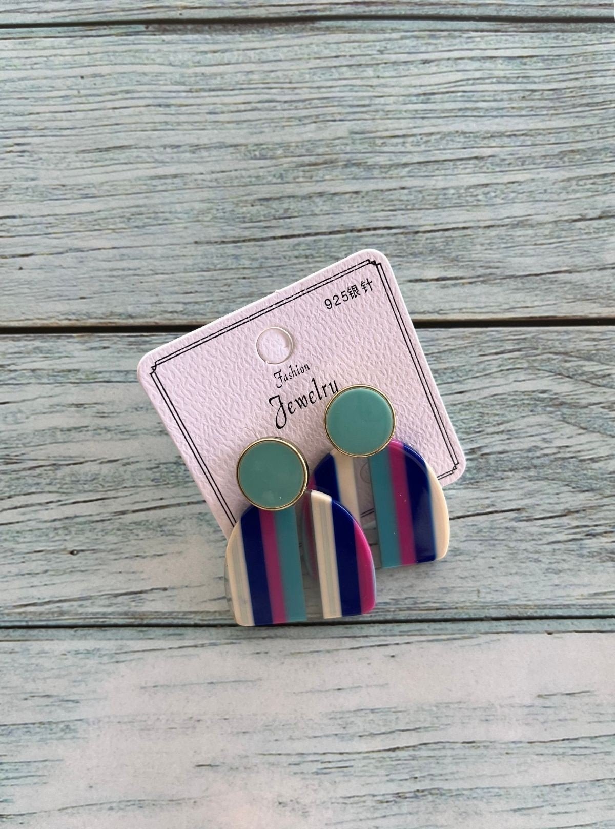 Women’s Blue Geometric Stripes Earrings – Bold & Contemporary Design - Boer and Fitch