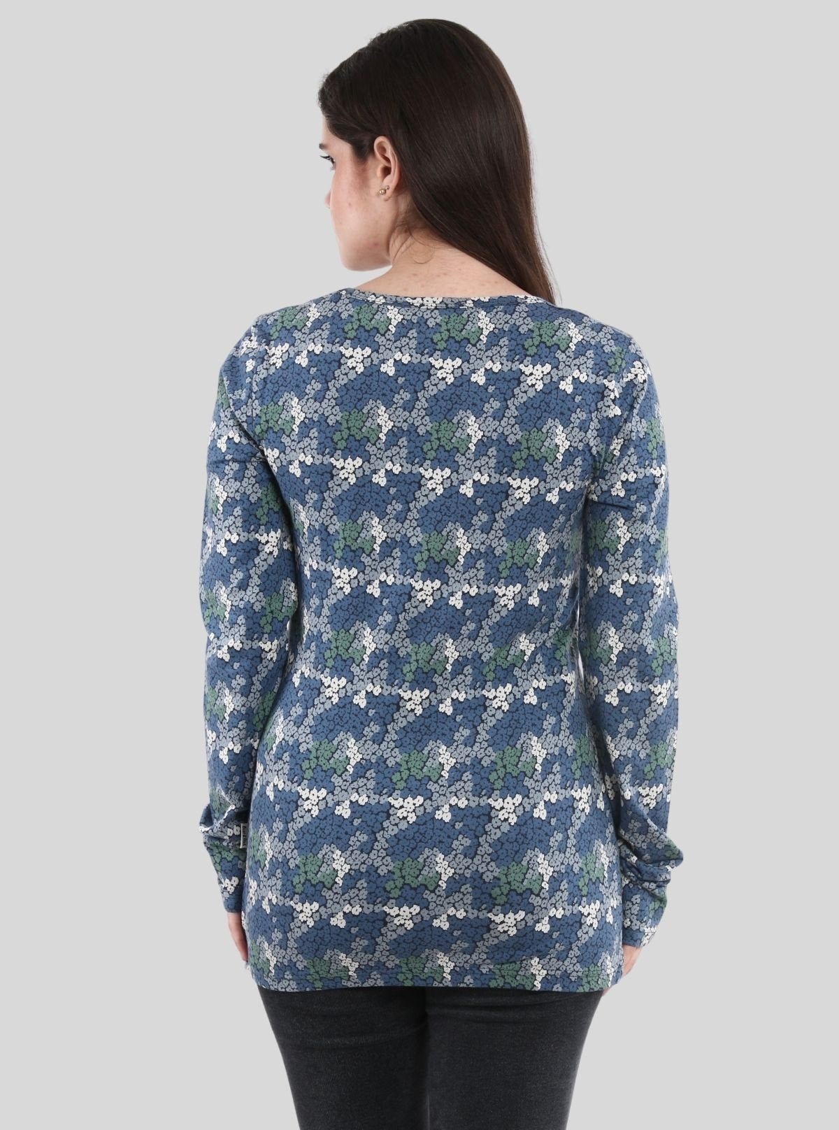 Women's Blue Multi - Color Floral Print Long Sleeve Cotton Jersey Top - Boer and Fitch