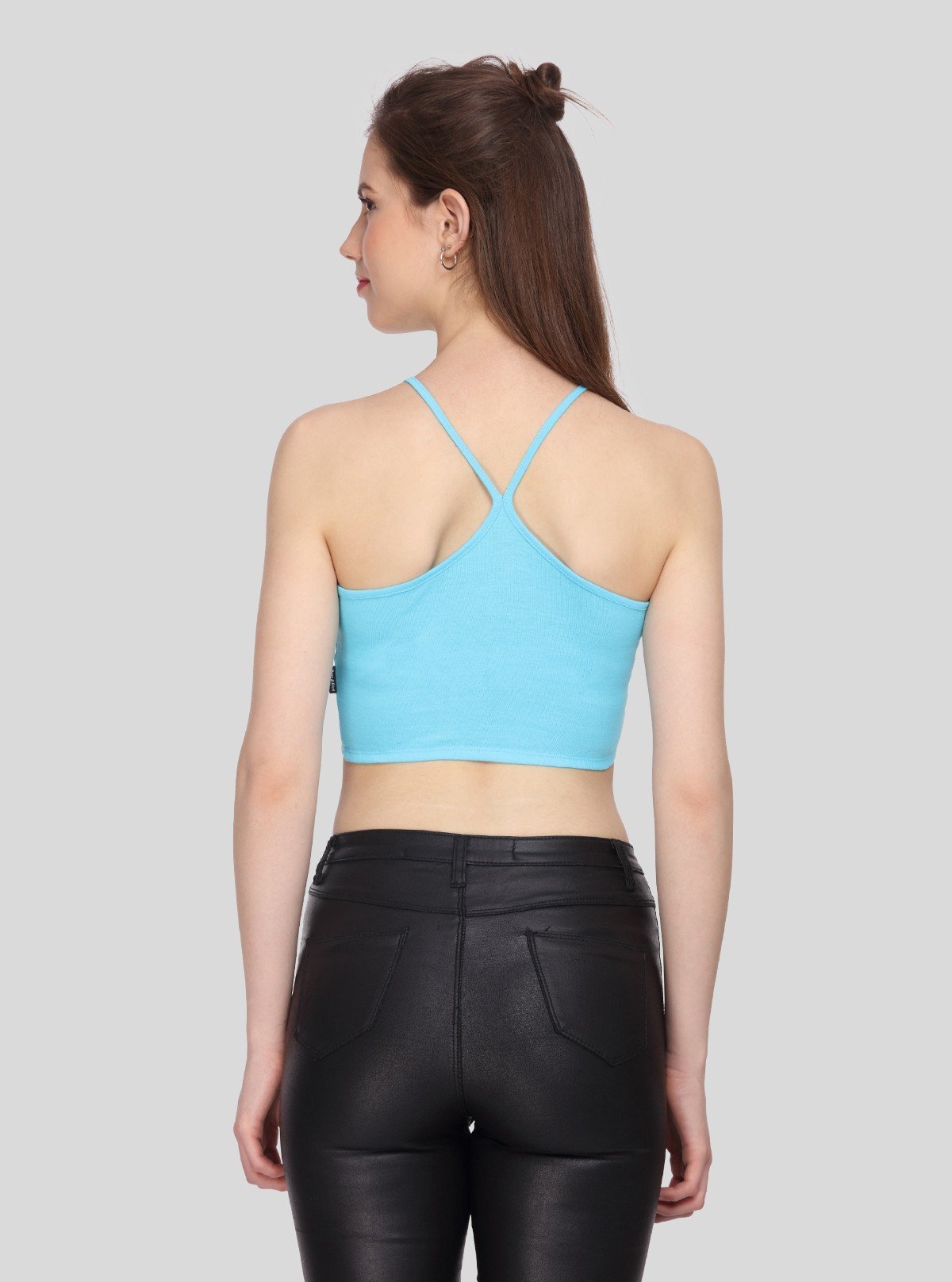 Women's Blue Racer Neck Cotton Jersey Crop Top – Sleek & Sporty Fit - Boer and Fitch