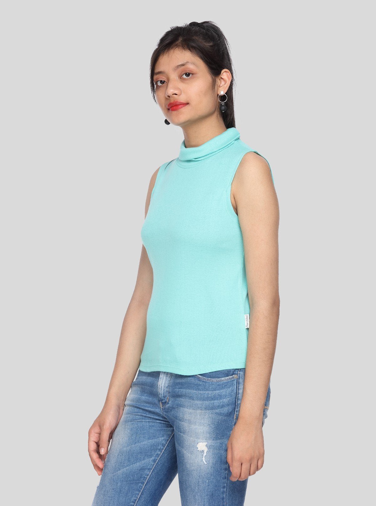 Women’s Blue Roll On Neck Sleeveless Top – Boer and Fitch - Boer and Fitch