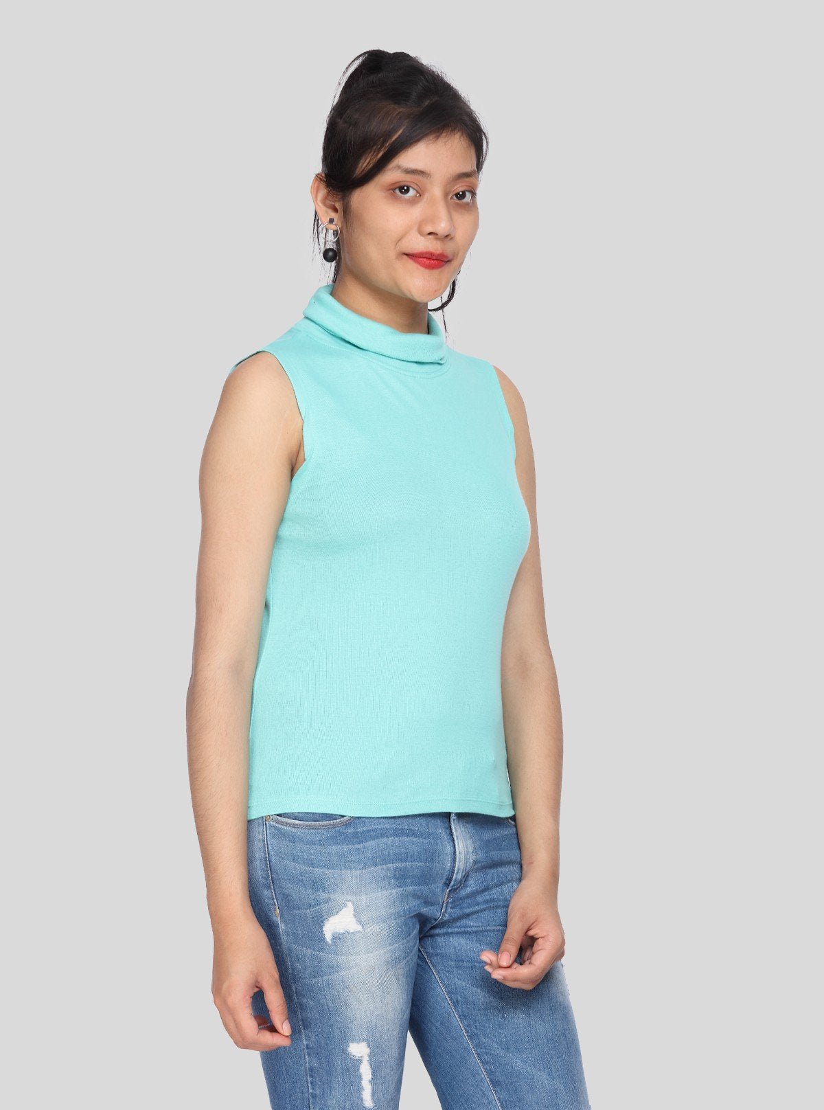 Women’s Blue Roll On Neck Sleeveless Top – Boer and Fitch - Boer and Fitch