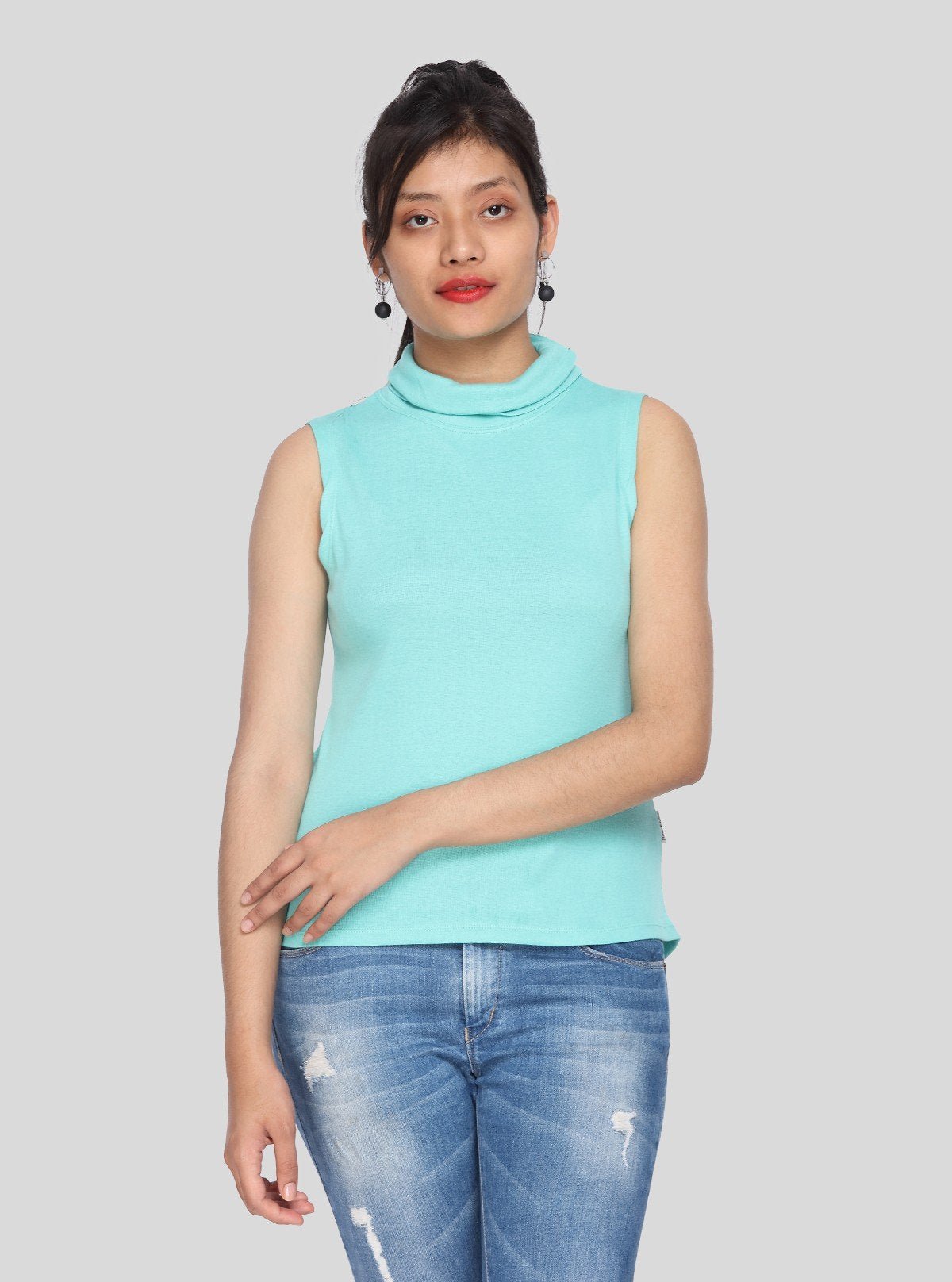 Women’s Blue Roll On Neck Sleeveless Top – Boer and Fitch - Boer and Fitch