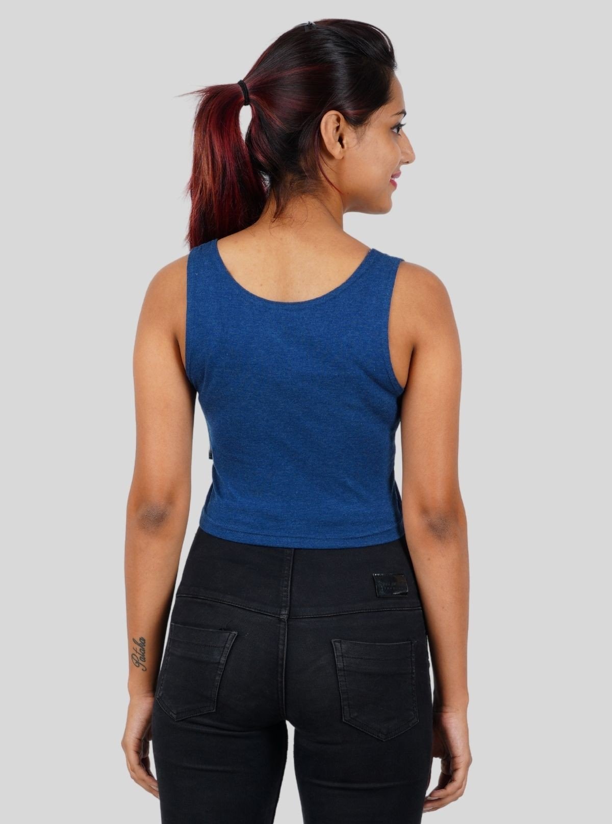 Women's Blue Sleeveless Cotton Crop Top – Stylish Summer Essential - Boer and Fitch
