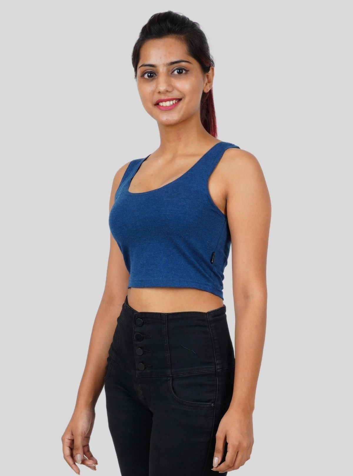 Women's Blue Sleeveless Cotton Crop Top – Stylish Summer Essential - Boer and Fitch