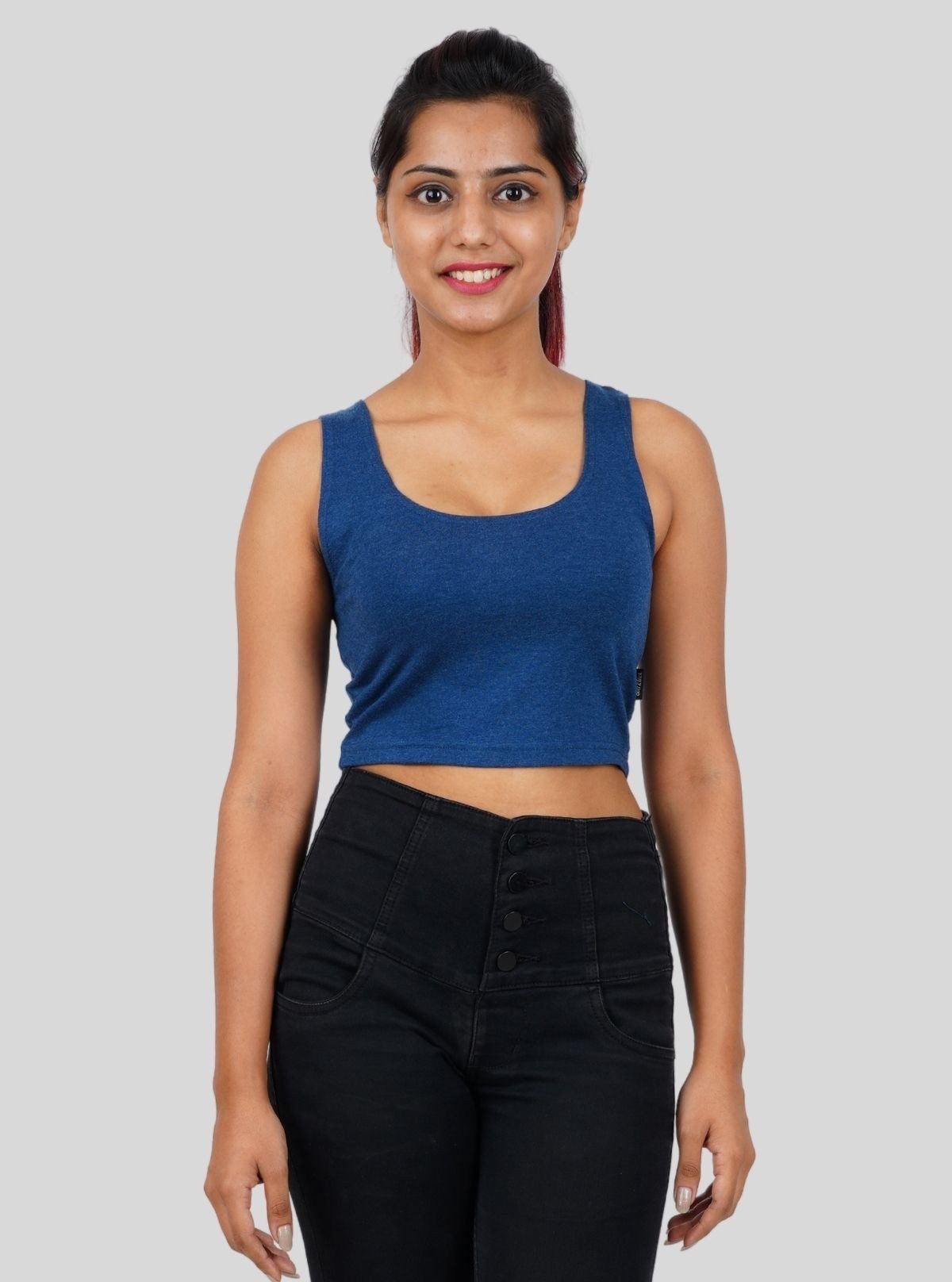 Women's Blue Sleeveless Cotton Crop Top – Stylish Summer Essential - Boer and Fitch