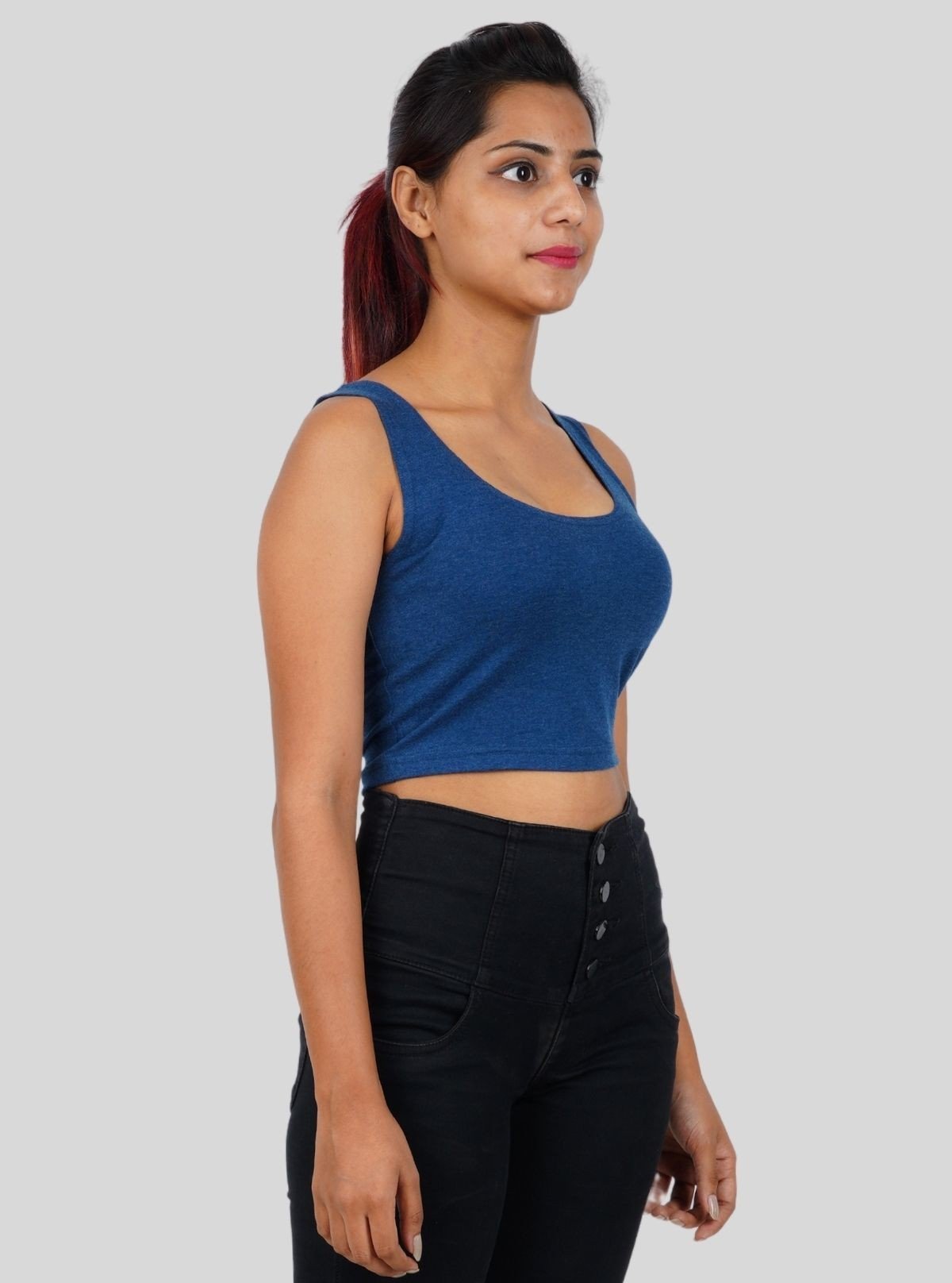 Women's Blue Sleeveless Cotton Crop Top – Stylish Summer Essential - Boer and Fitch