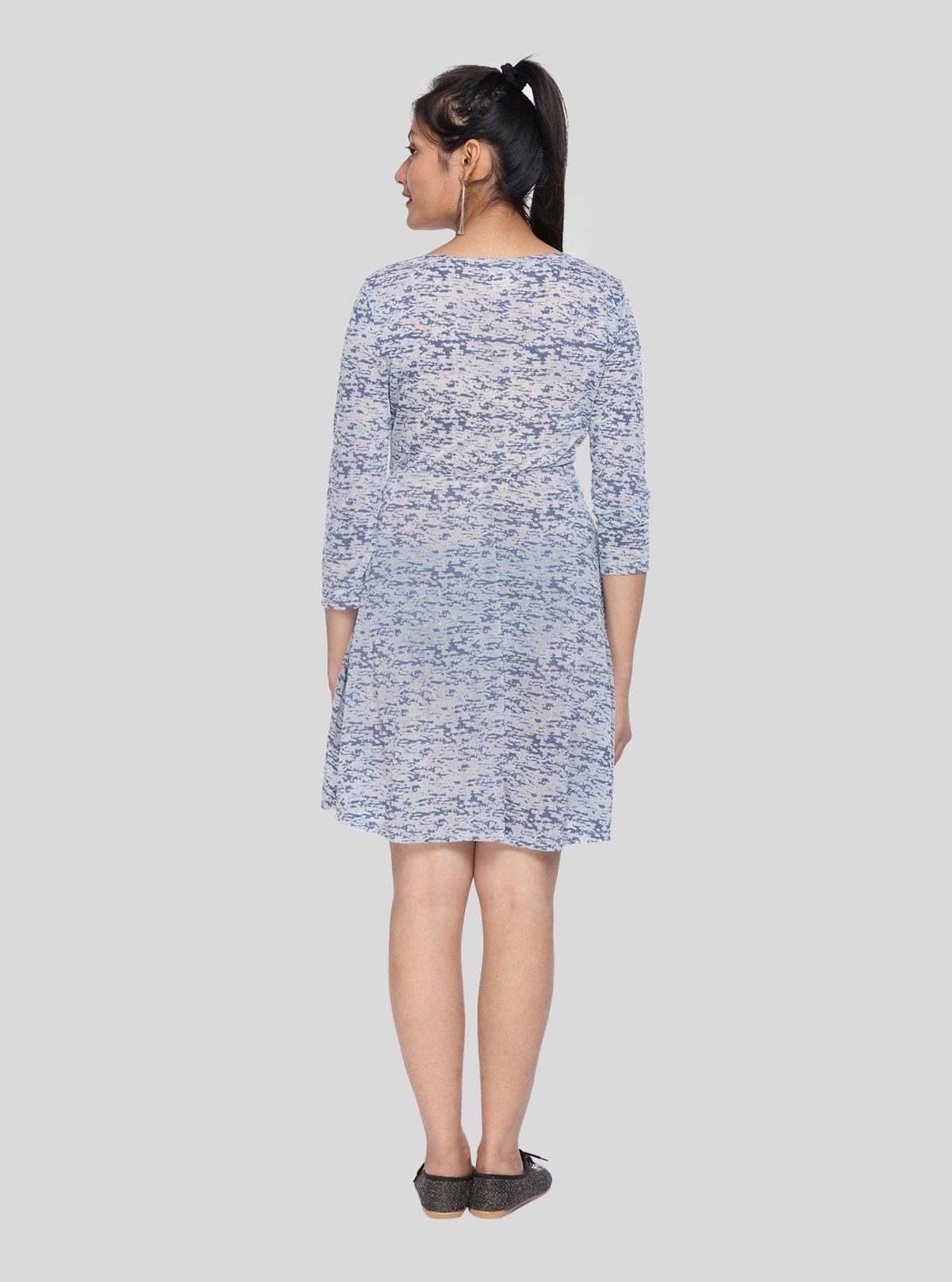 Women's Blue Solid Dress with Burnout Design in Cotton Feather Touch - Boer and Fitch