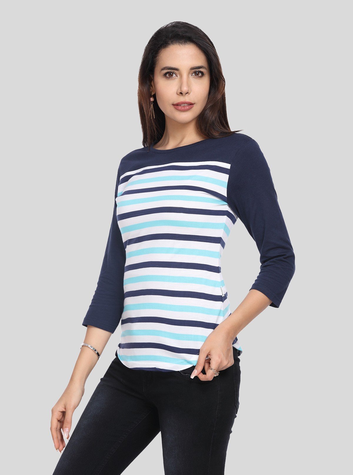 Women's Blue Striped Casual Top – Elegant Everyday Wear by Boer & Fitch - Boer and Fitch