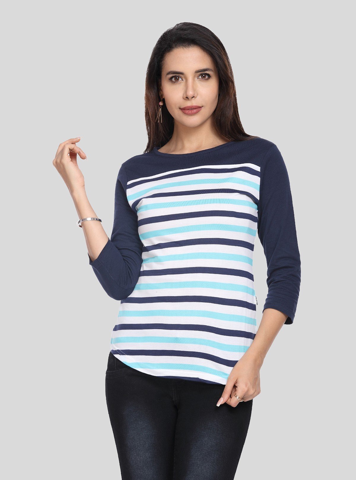 Women's Blue Striped Casual Top – Elegant Everyday Wear by Boer & Fitch - Boer and Fitch