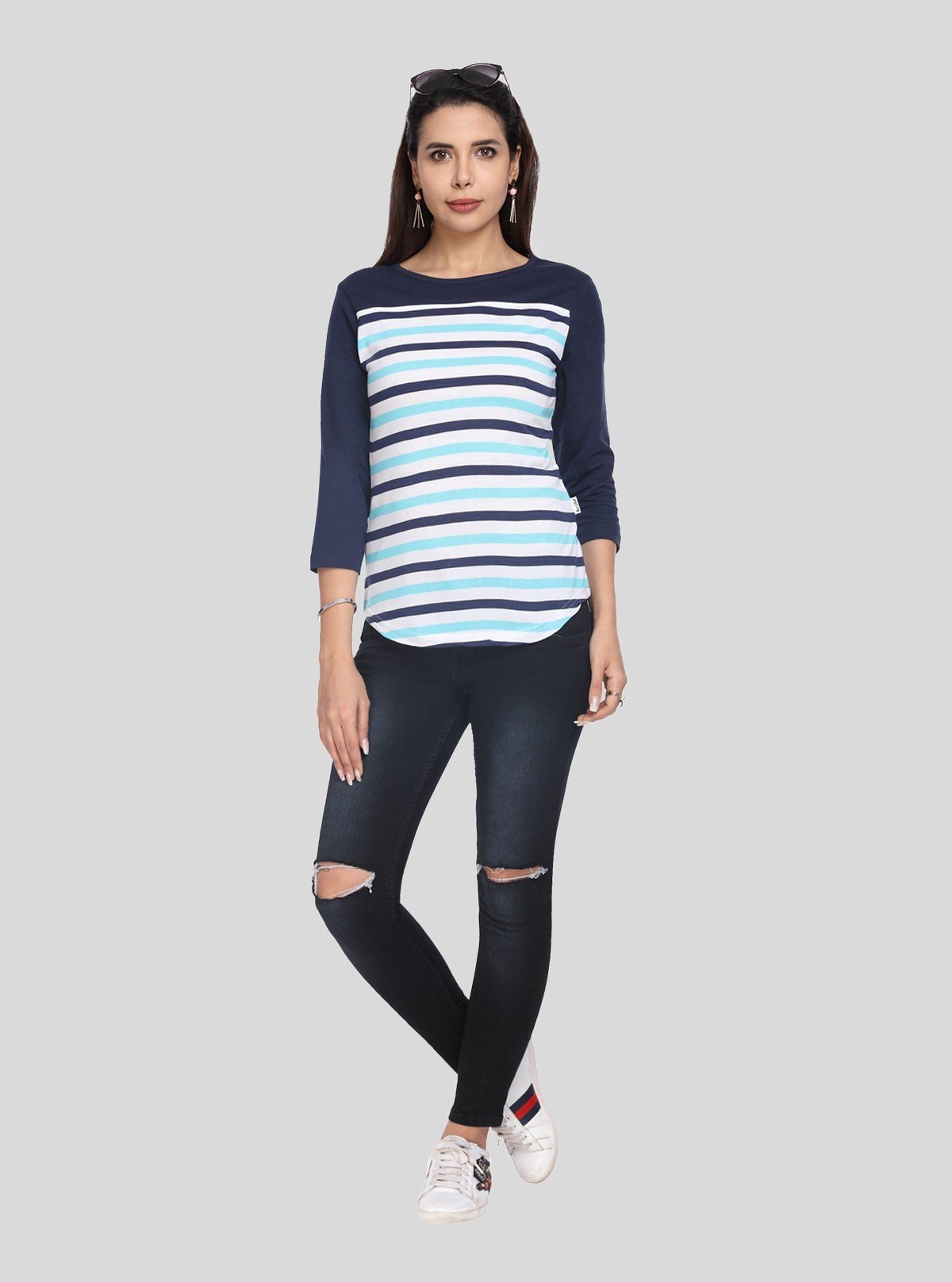 Women's Blue Striped Casual Top – Elegant Everyday Wear by Boer & Fitch - Boer and Fitch