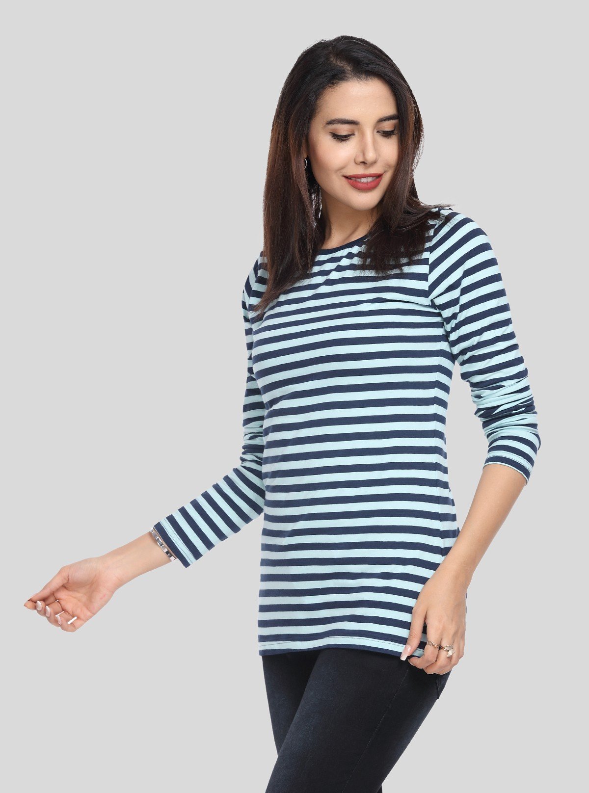 Women’s Blue Striped Long Sleeve Cotton Jersey Top | Boer & Fitch - Boer and Fitch