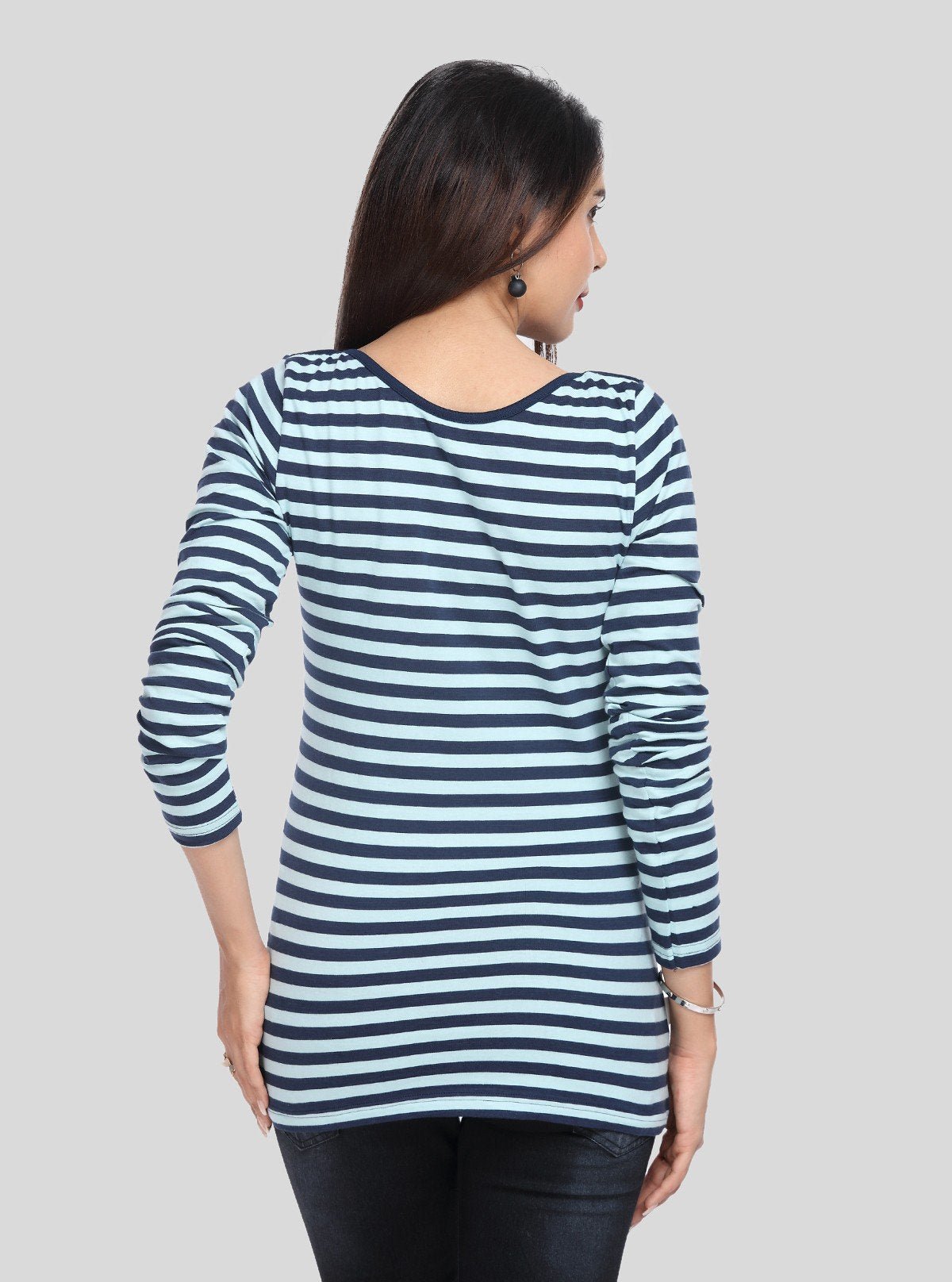 Women’s Blue Striped Long Sleeve Cotton Jersey Top | Boer & Fitch - Boer and Fitch