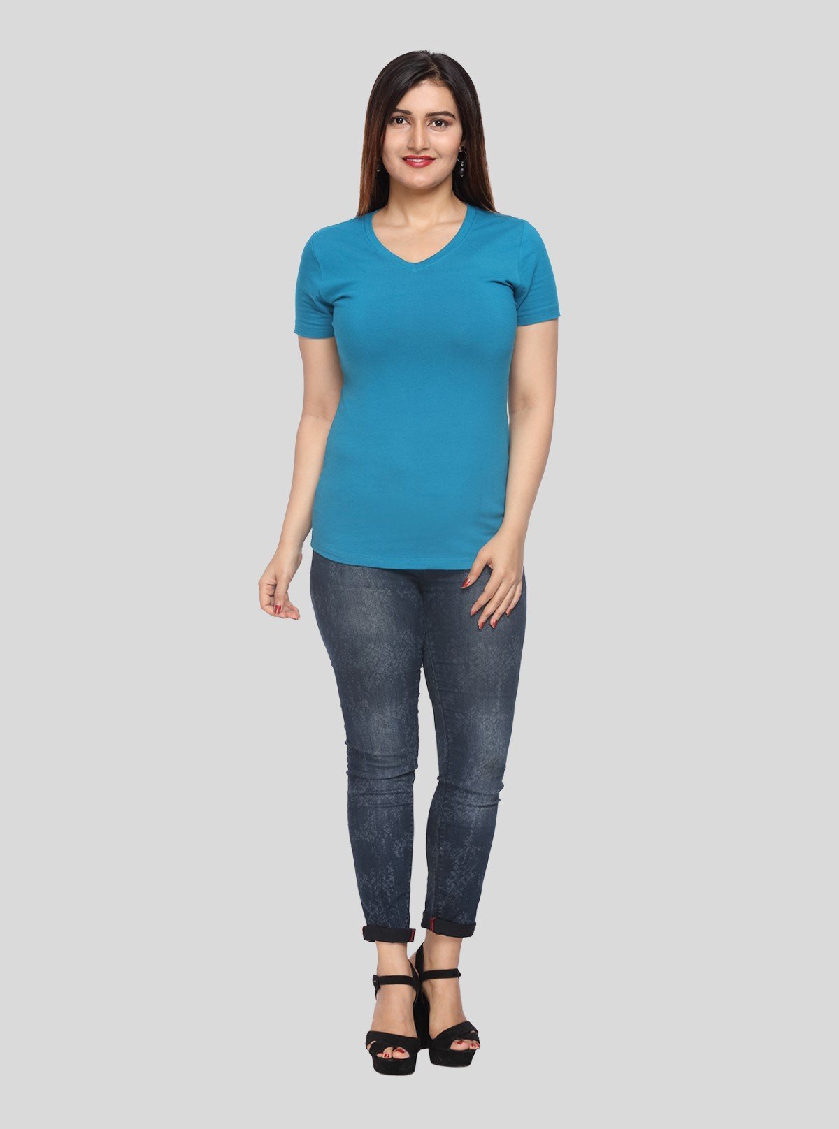 Women’s Blue V Neck Short Sleeve Cotton Jersey T-Shirt by Boer and Fitch - Boer and Fitch