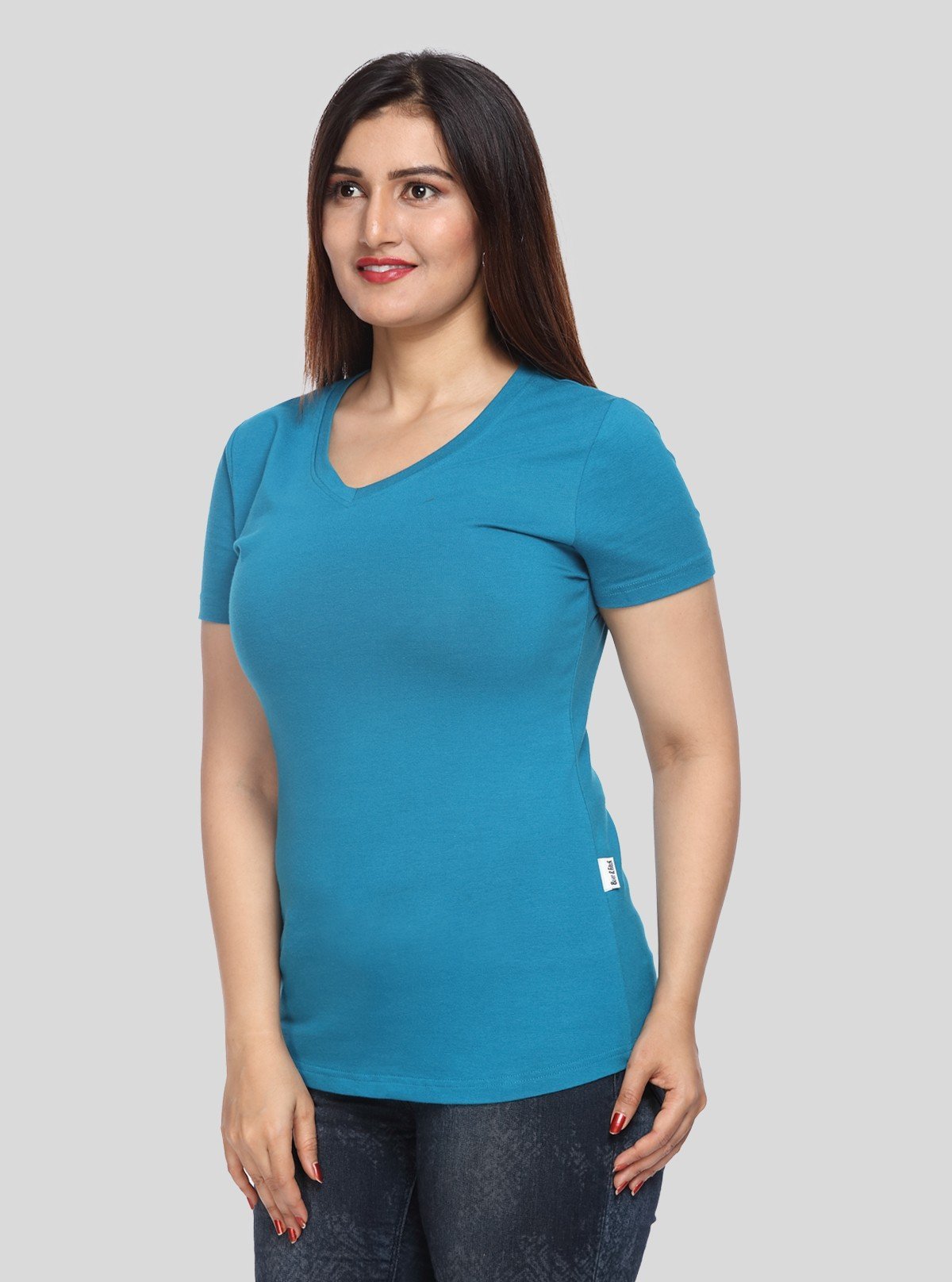 Women’s Blue V Neck Short Sleeve Cotton Jersey T-Shirt by Boer and Fitch - Boer and Fitch