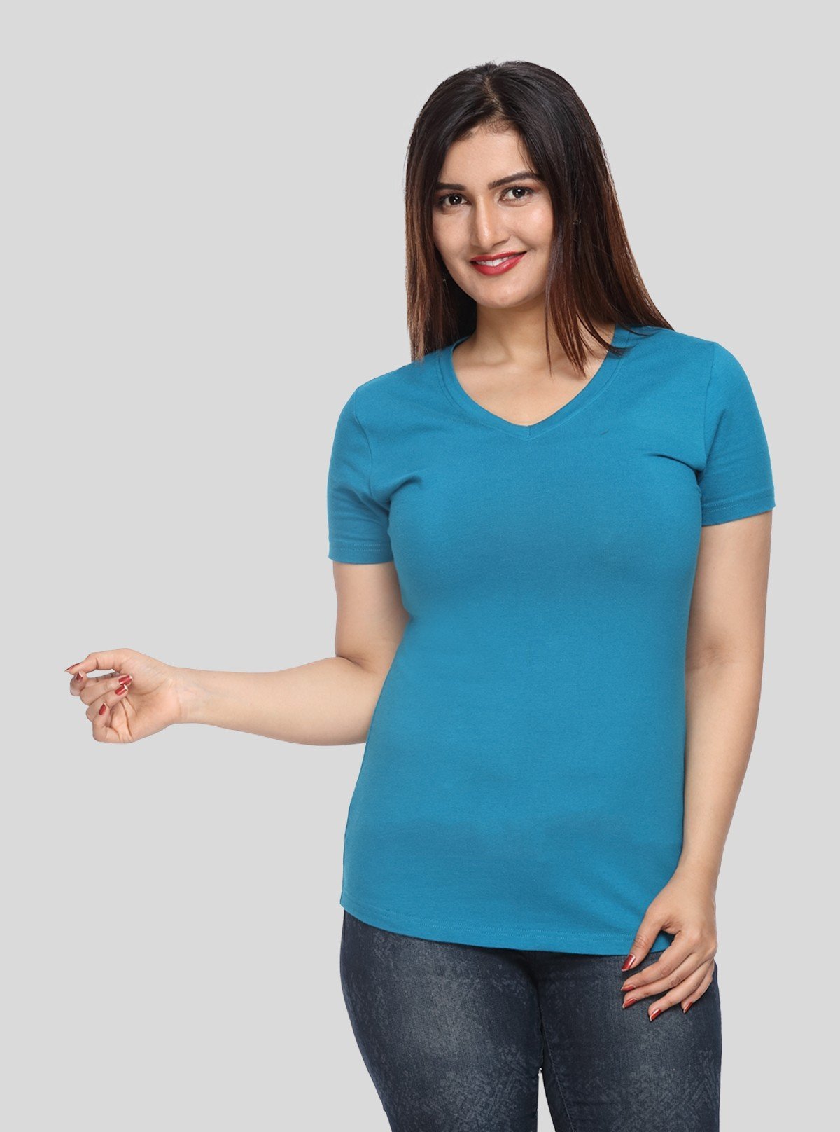 Women’s Blue V Neck Short Sleeve Cotton Jersey T-Shirt by Boer and Fitch - Boer and Fitch