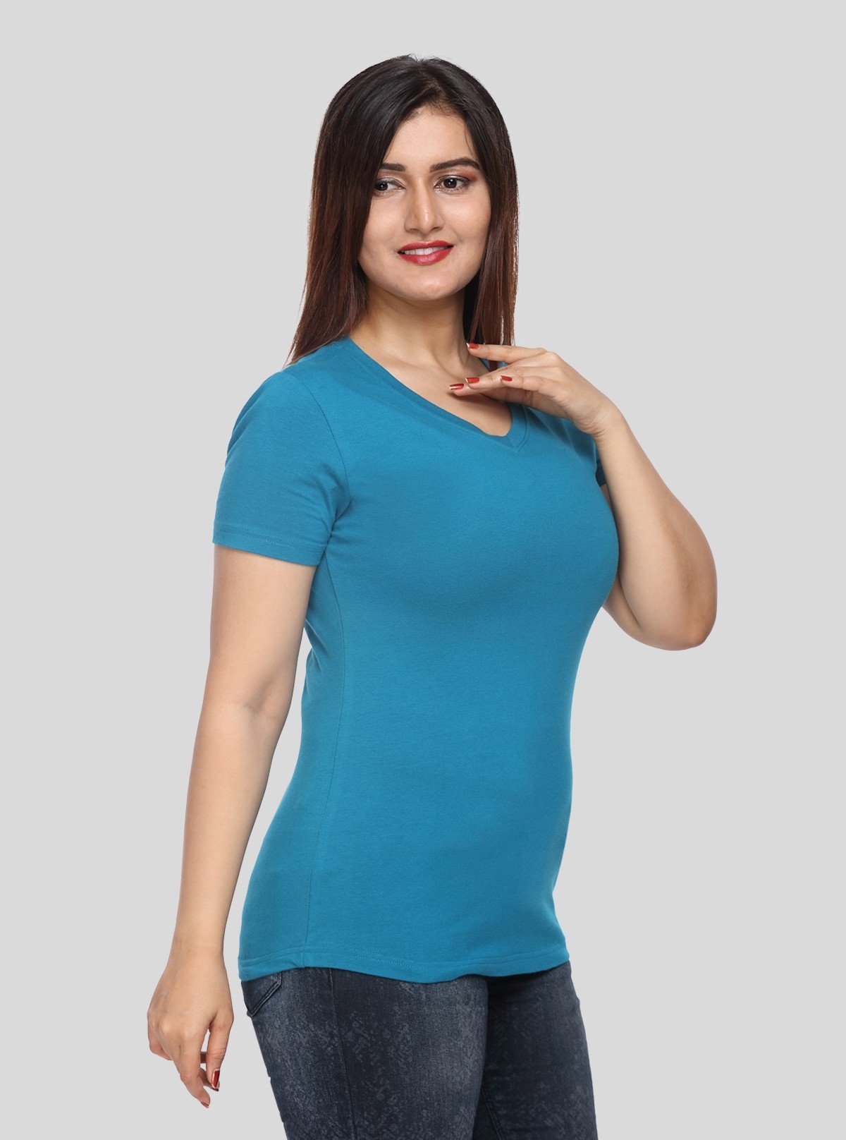Women’s Blue V Neck Short Sleeve Cotton Jersey T-Shirt by Boer and Fitch - Boer and Fitch