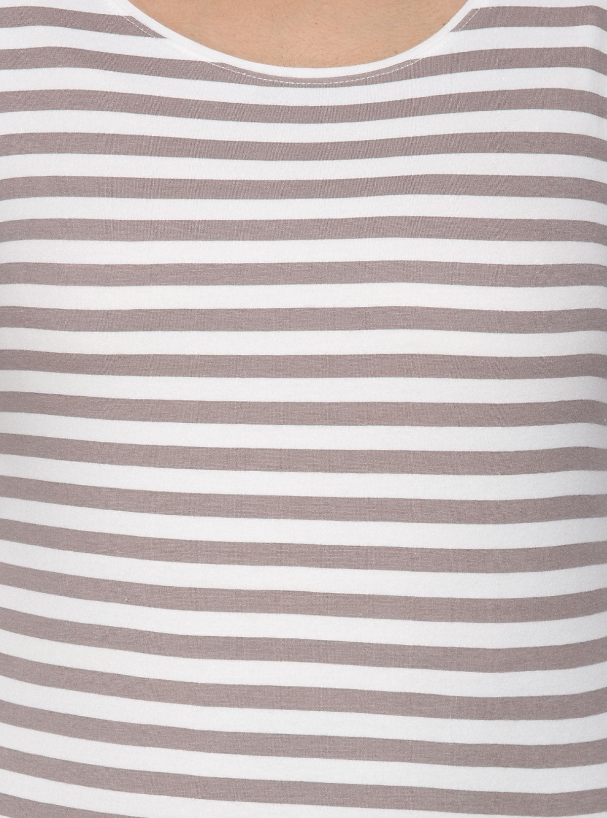Women's Brown Scoop Neck Striped Long Sleeve Cotton Jersey Top - Boer and Fitch