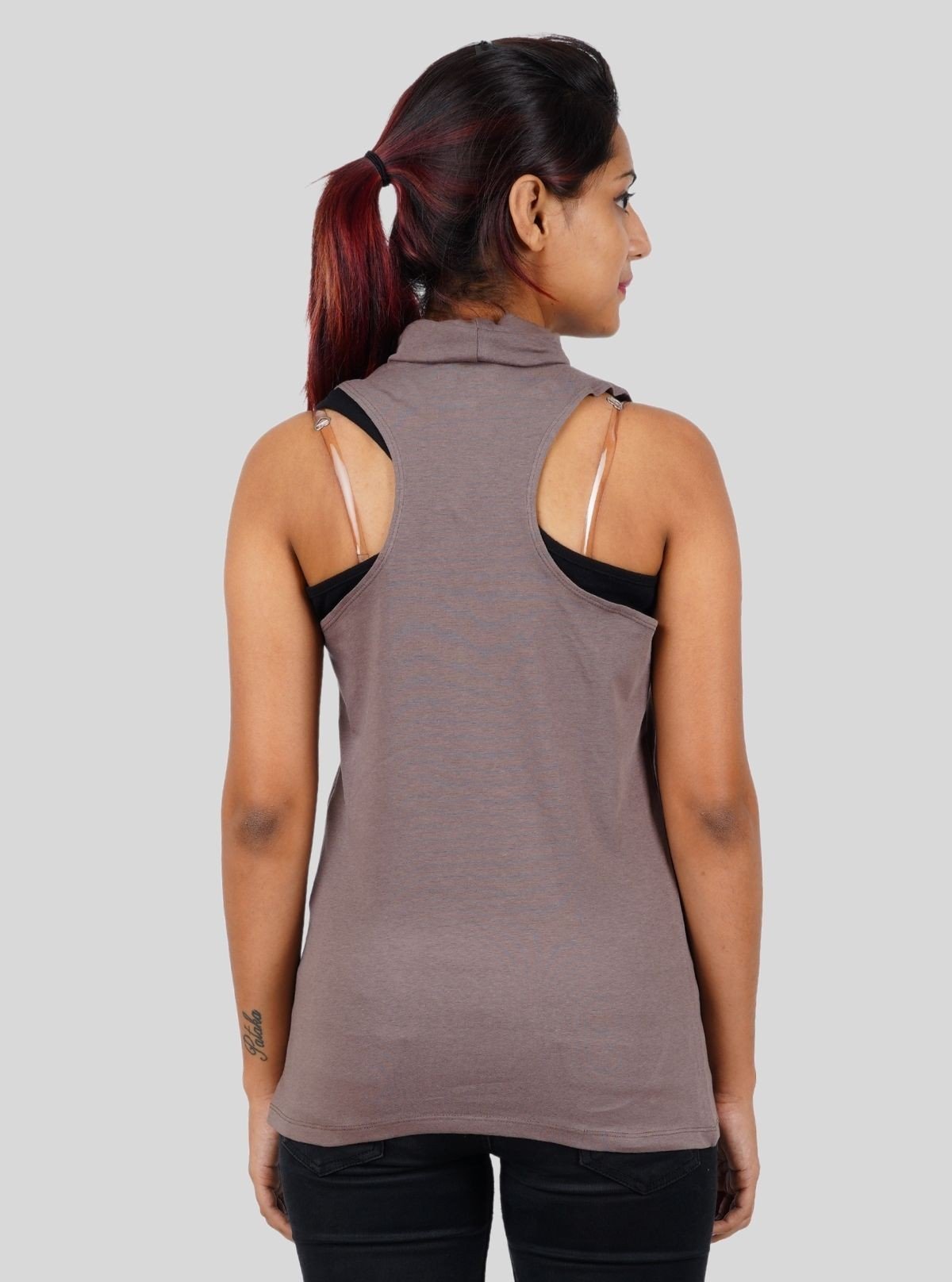 Women's Brown Sleeveless Turtle Neck Top – Cotton Stretch Comfort - Boer and Fitch