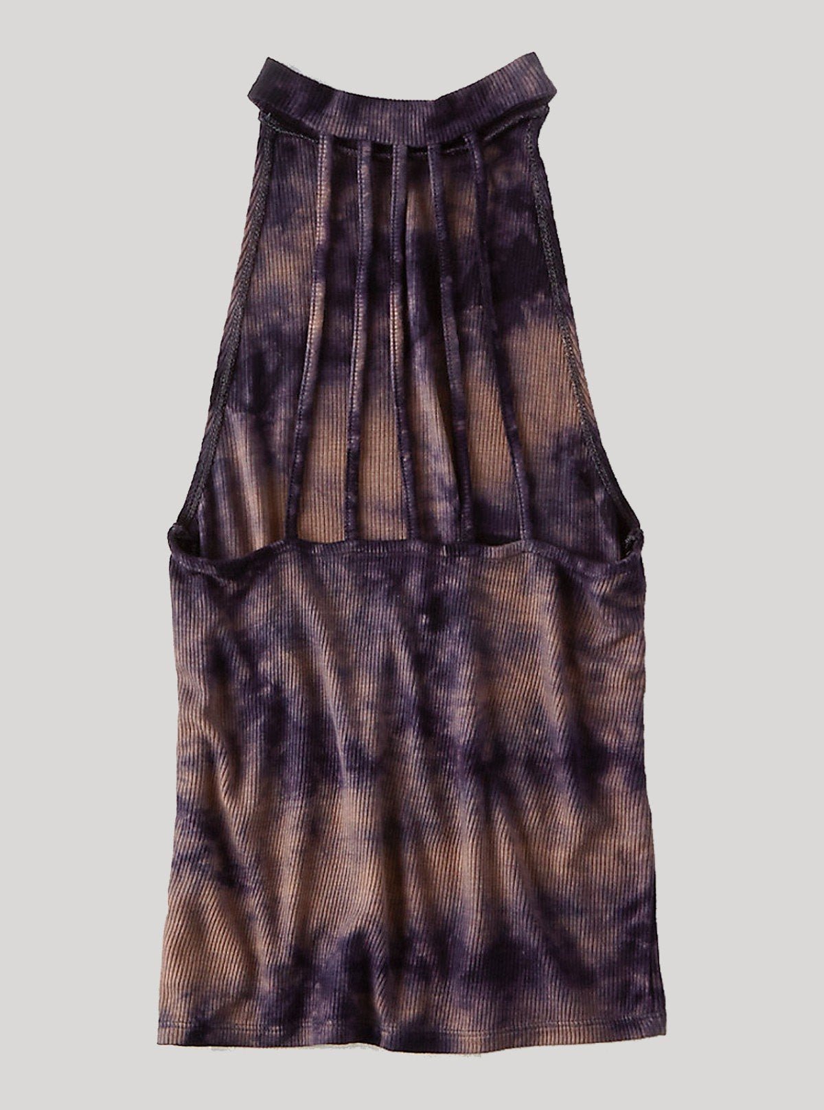 Women's Brown Tie and Dye Racer Neck Crop Top in Cotton Durby Knit - Boer and Fitch