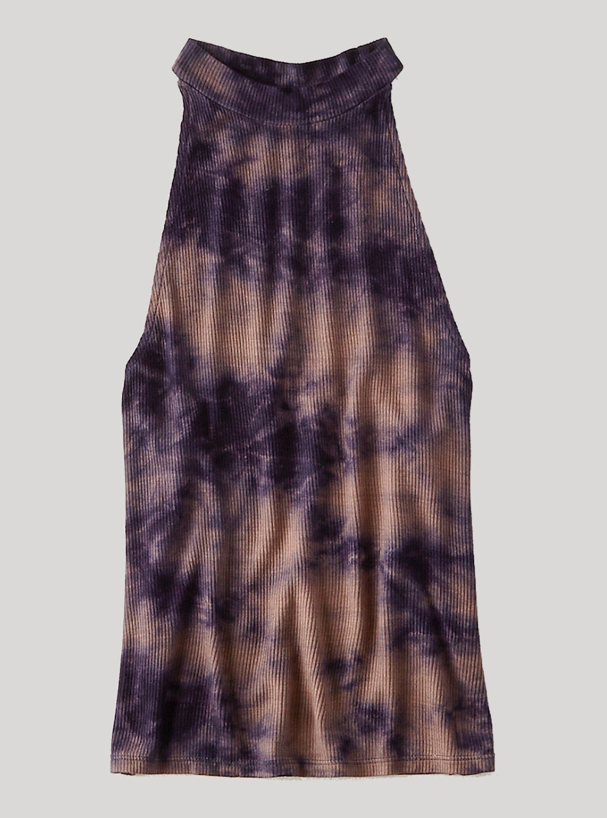 Women's Brown Tie and Dye Racer Neck Crop Top in Cotton Durby Knit - Boer and Fitch