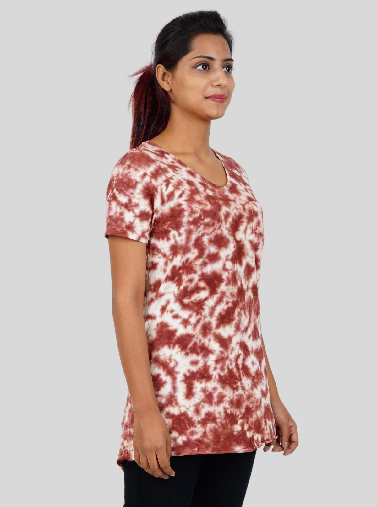 Women's Brown Tie and Dye V - Neck T-Shirt – Boho Chic Cotton Comfort Tee - Boer and Fitch