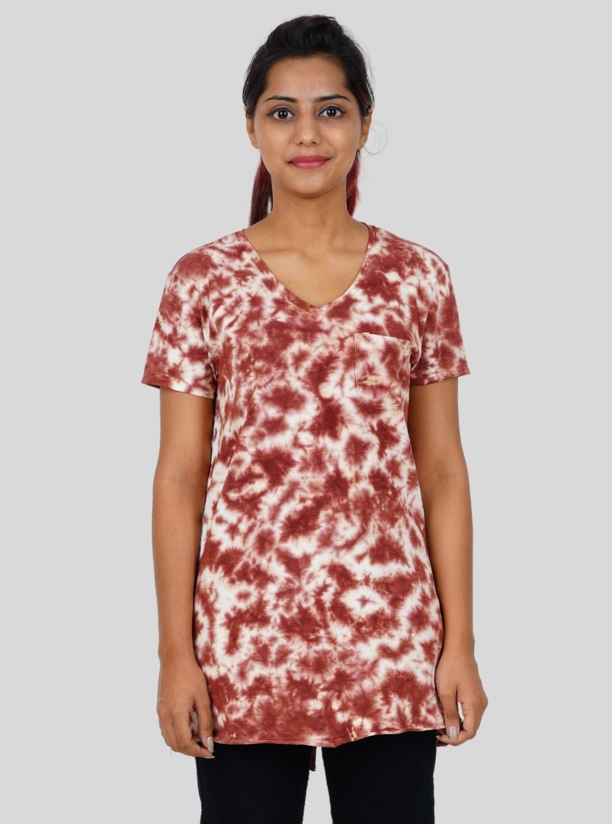 Women's Brown Tie and Dye V - Neck T-Shirt – Boho Chic Cotton Comfort Tee - Boer and Fitch