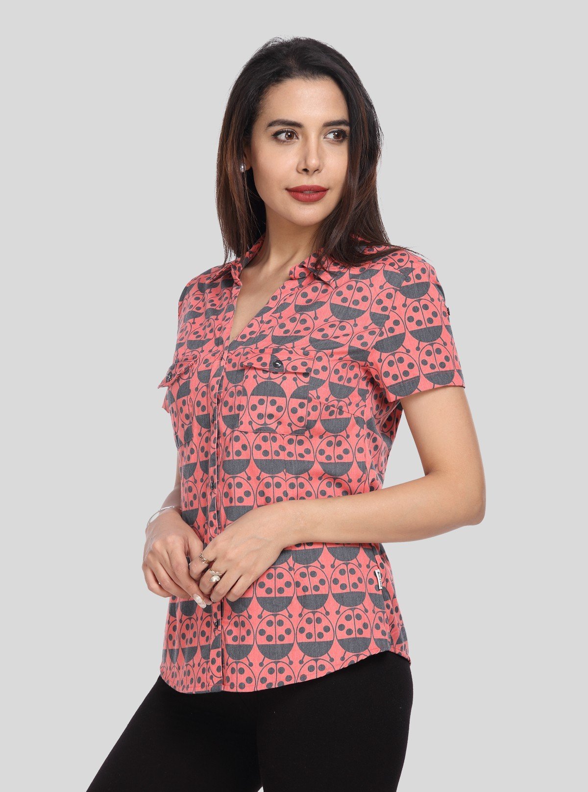 Women’s Bug Print Short Sleeve Cotton Shirt – Quirky & Cool - Boer and Fitch