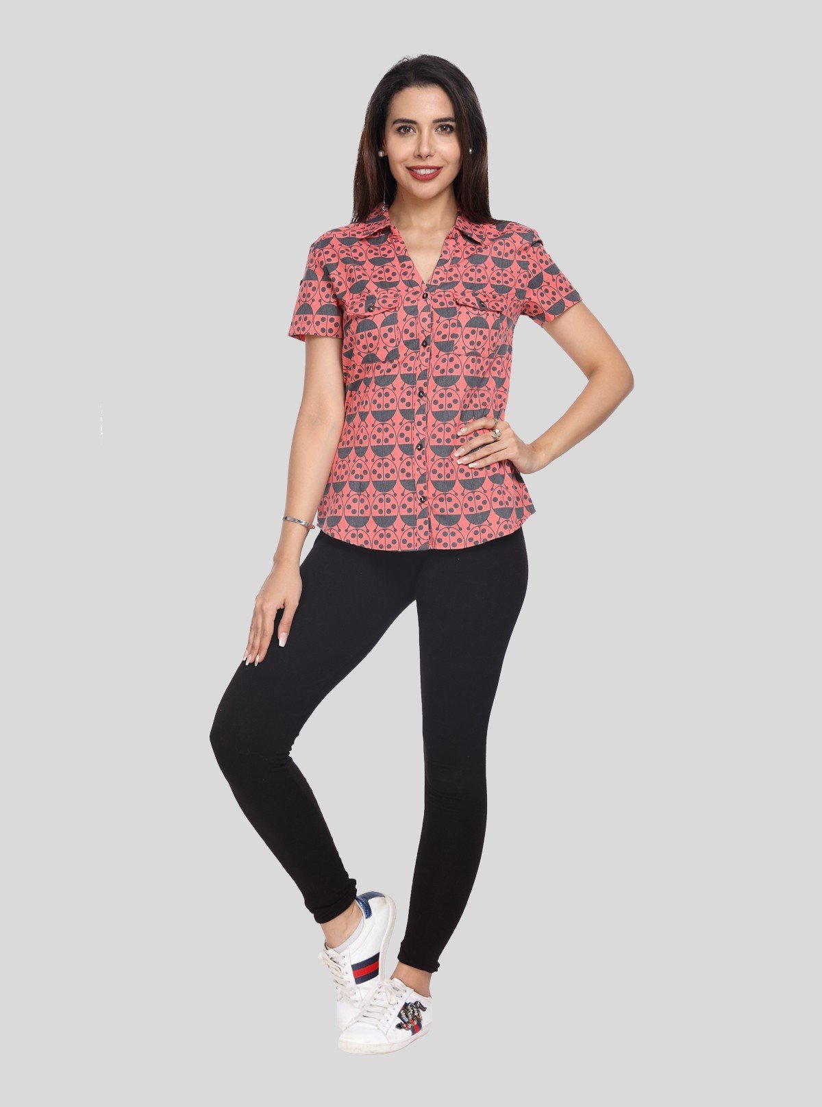 Women’s Bug Print Short Sleeve Cotton Shirt – Quirky & Cool - Boer and Fitch