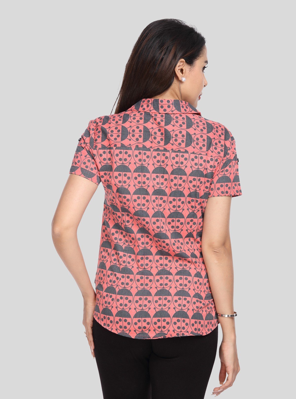 Women’s Bug Print Short Sleeve Cotton Shirt – Quirky & Cool - Boer and Fitch