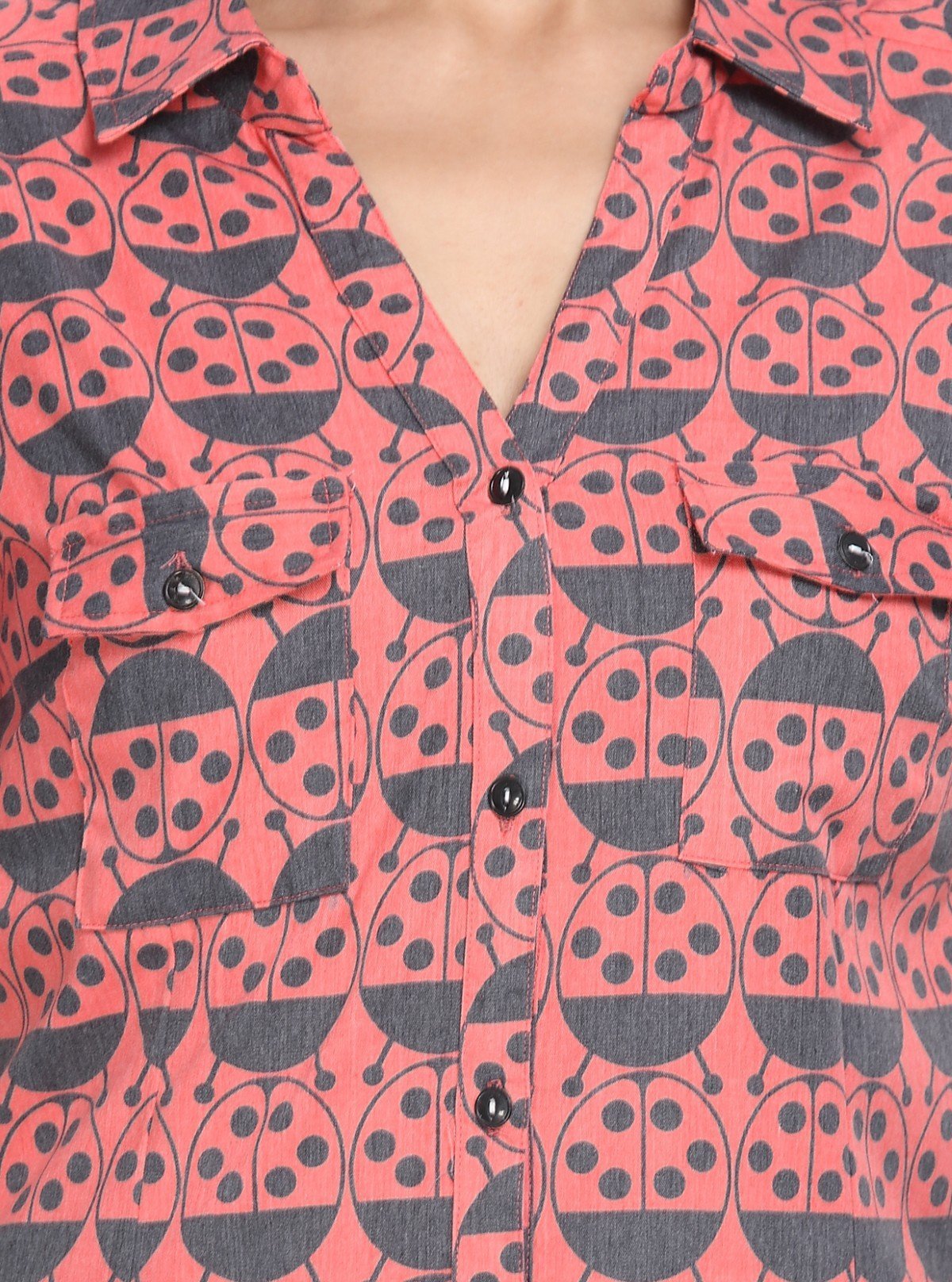Women’s Bug Print Short Sleeve Cotton Shirt – Quirky & Cool - Boer and Fitch