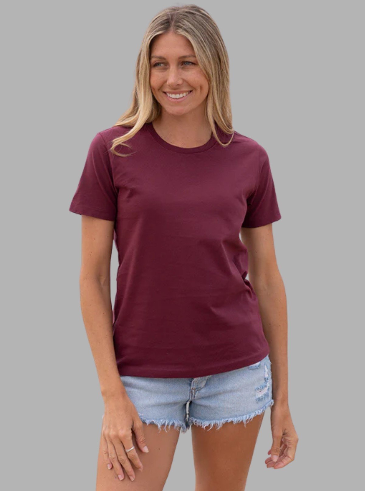 Women's Burgundy Crew Neck Cotton Jersey Short Sleeve T-Shirt by Boer and Fitch - Boer and Fitch