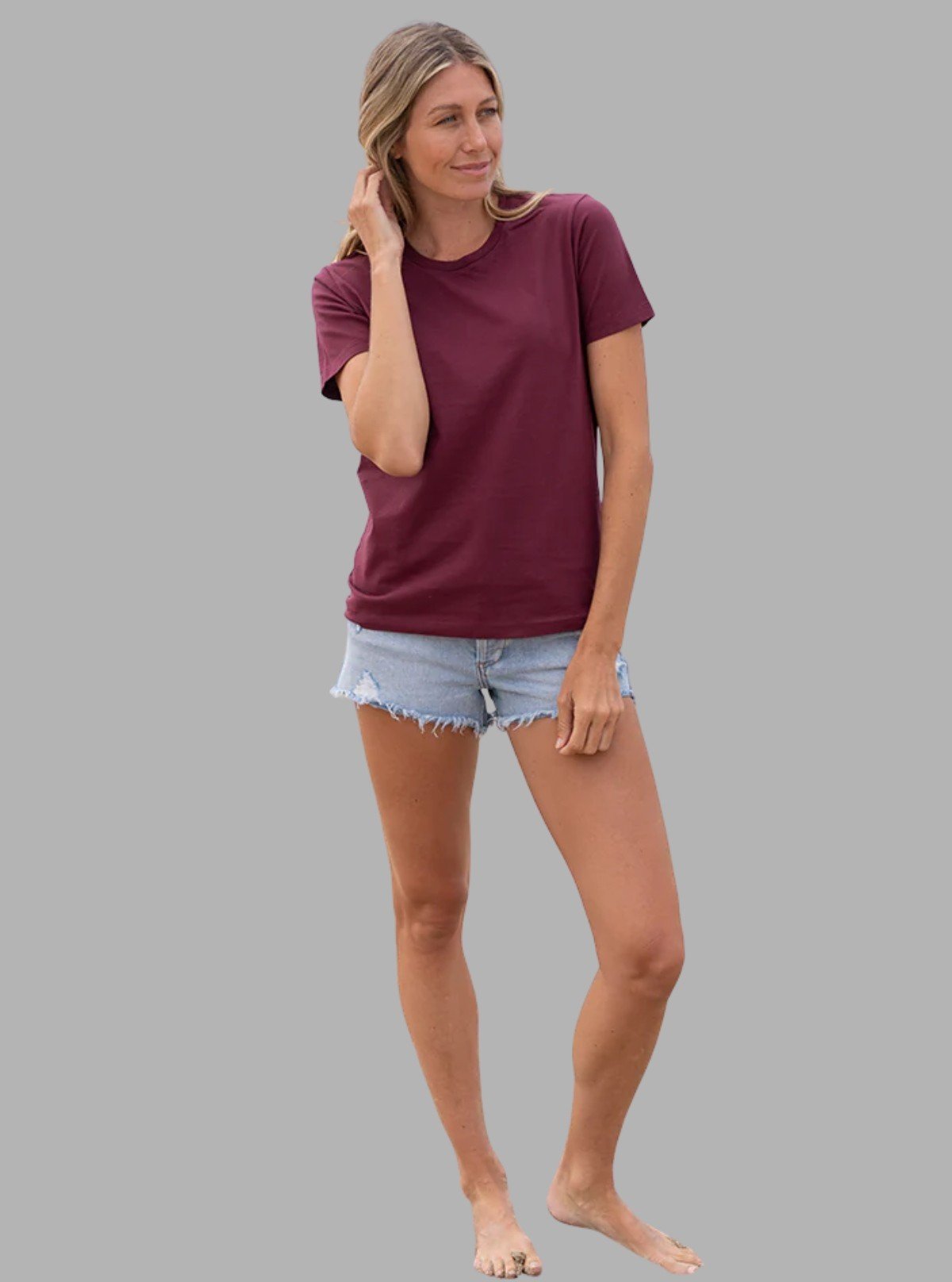 Women's Burgundy Crew Neck Cotton Jersey Short Sleeve T-Shirt by Boer and Fitch - Boer and Fitch