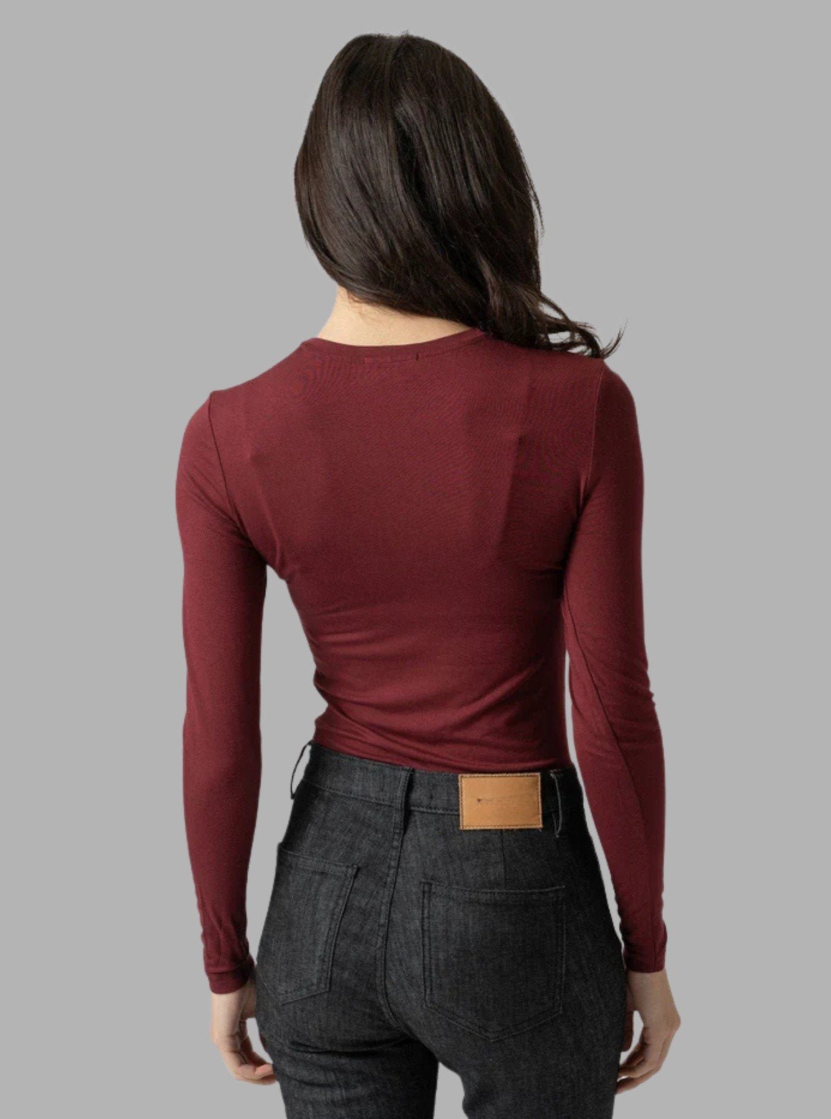 Women's Burgundy Crew Neck Long Sleeve Cotton Jersey T-Shirt by Boer and Fitch - Boer and Fitch