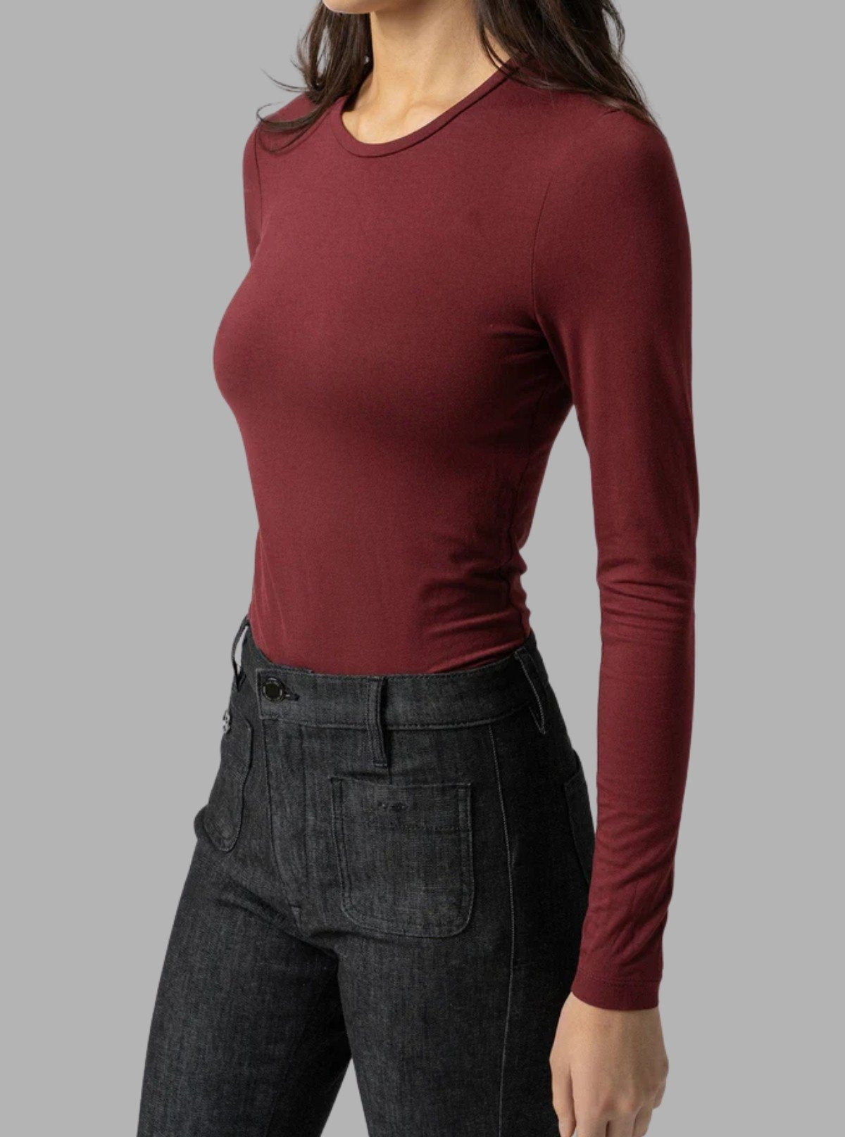 Women's Burgundy Crew Neck Long Sleeve Cotton Jersey T-Shirt by Boer and Fitch - Boer and Fitch